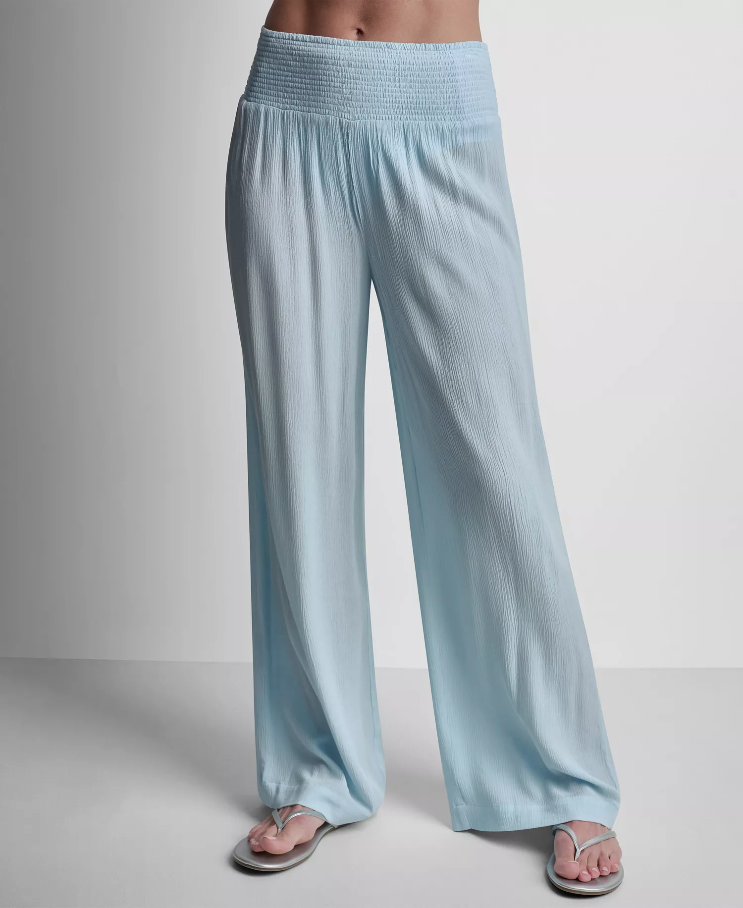 Women's Smocked-Waist Cover-Up Pull-On Pants - Black - L