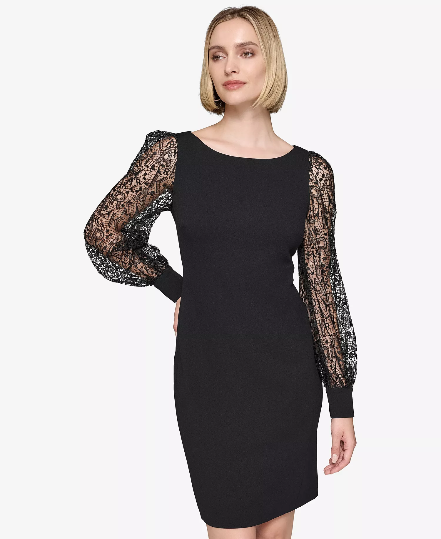 Women's Lace-Sleeve Dress - Black - 10