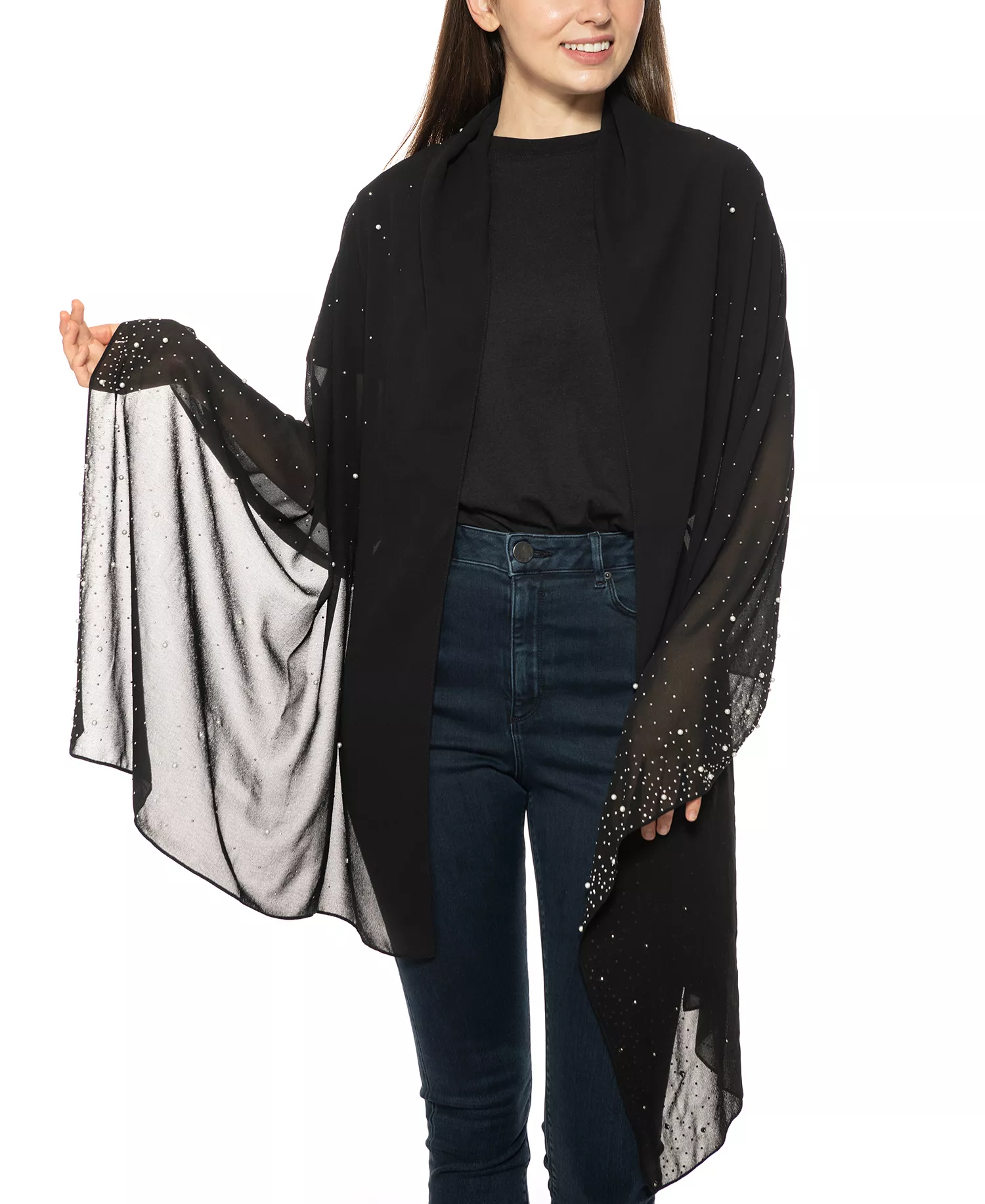 Embellished Wrap Scarf, Created for Macy's - Black - ONE SIZE