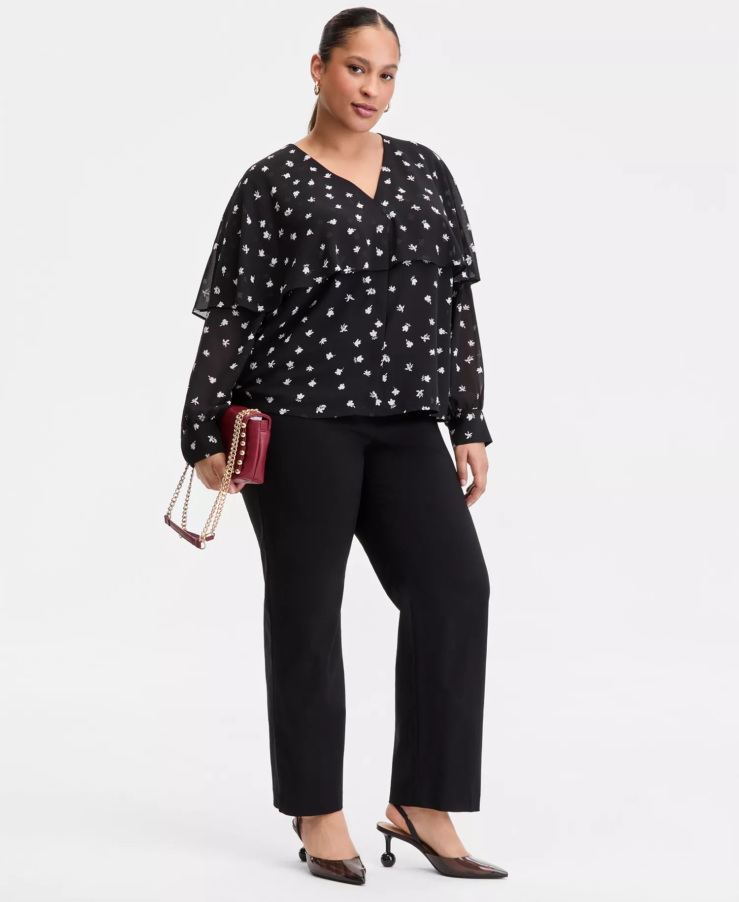 Plus Size Long-Sleeve Cape-Shoulder Blouse, Macy's Exclusive - Lora Garden - 0X