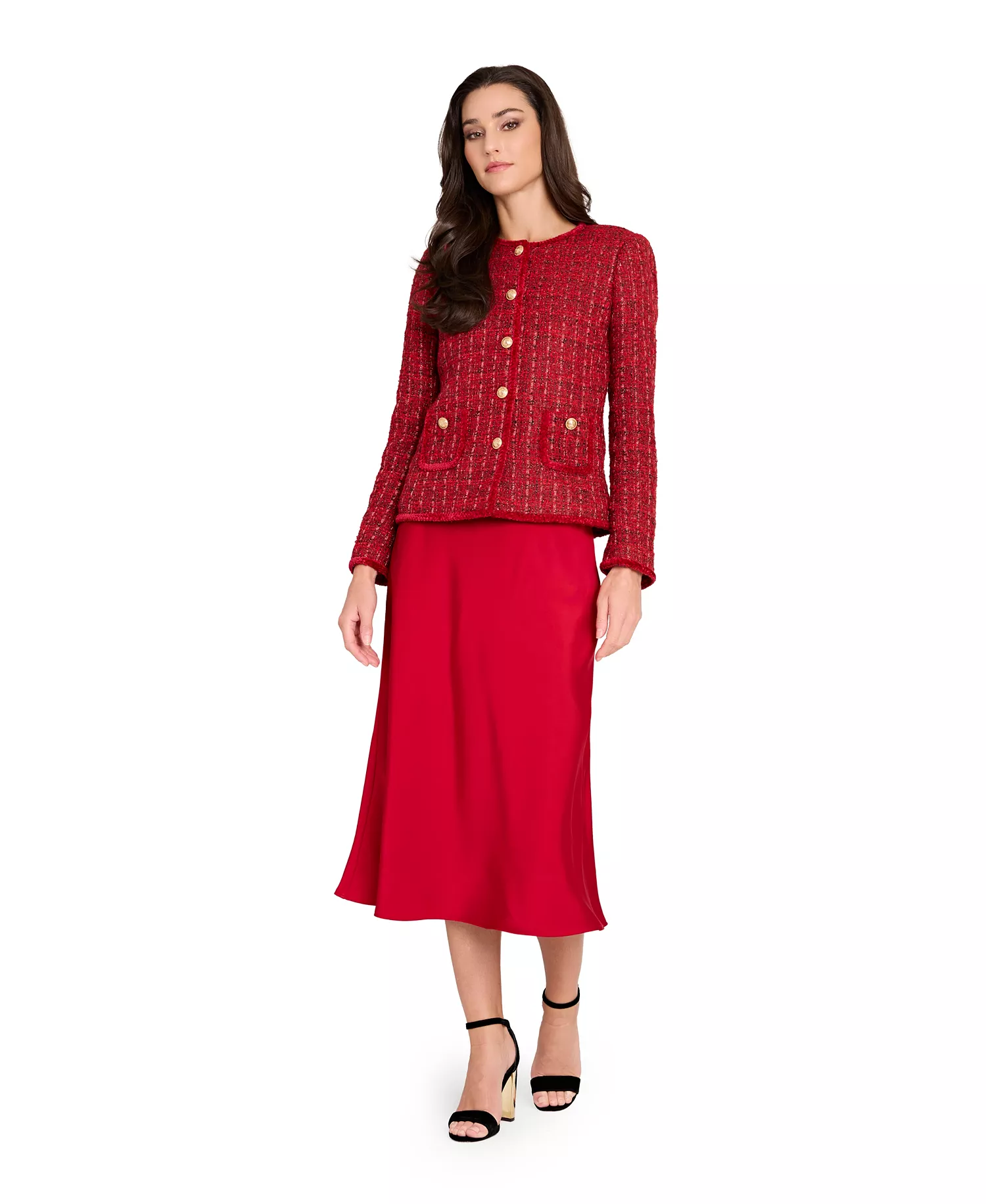 Petite Long-Sleeve Boucle Jacket - Red Multi - 10P