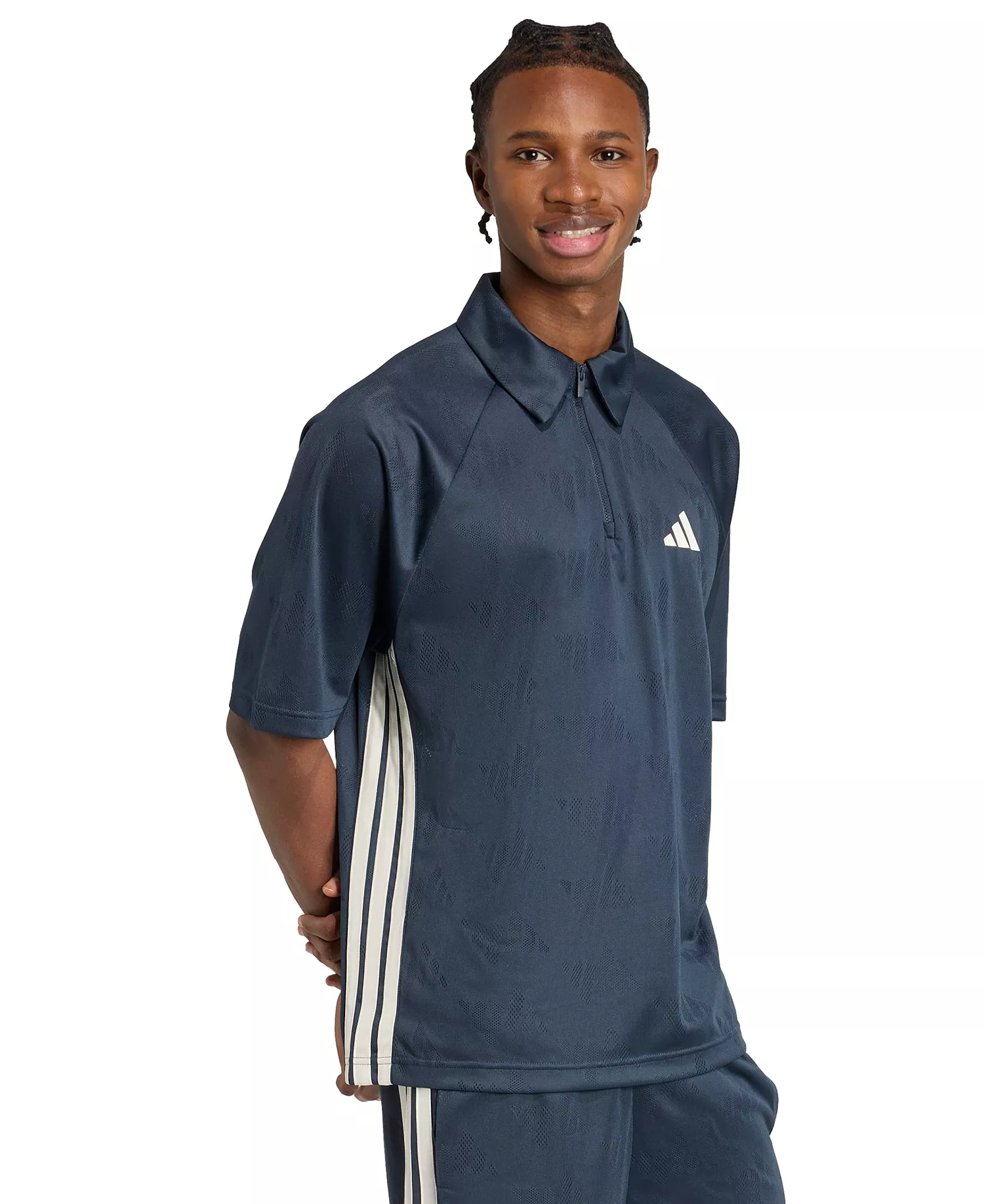 Men's Stadium 3-Stripes Jacquard Short-Sleeve Polo Shirt - Aurora Ink - 2XL