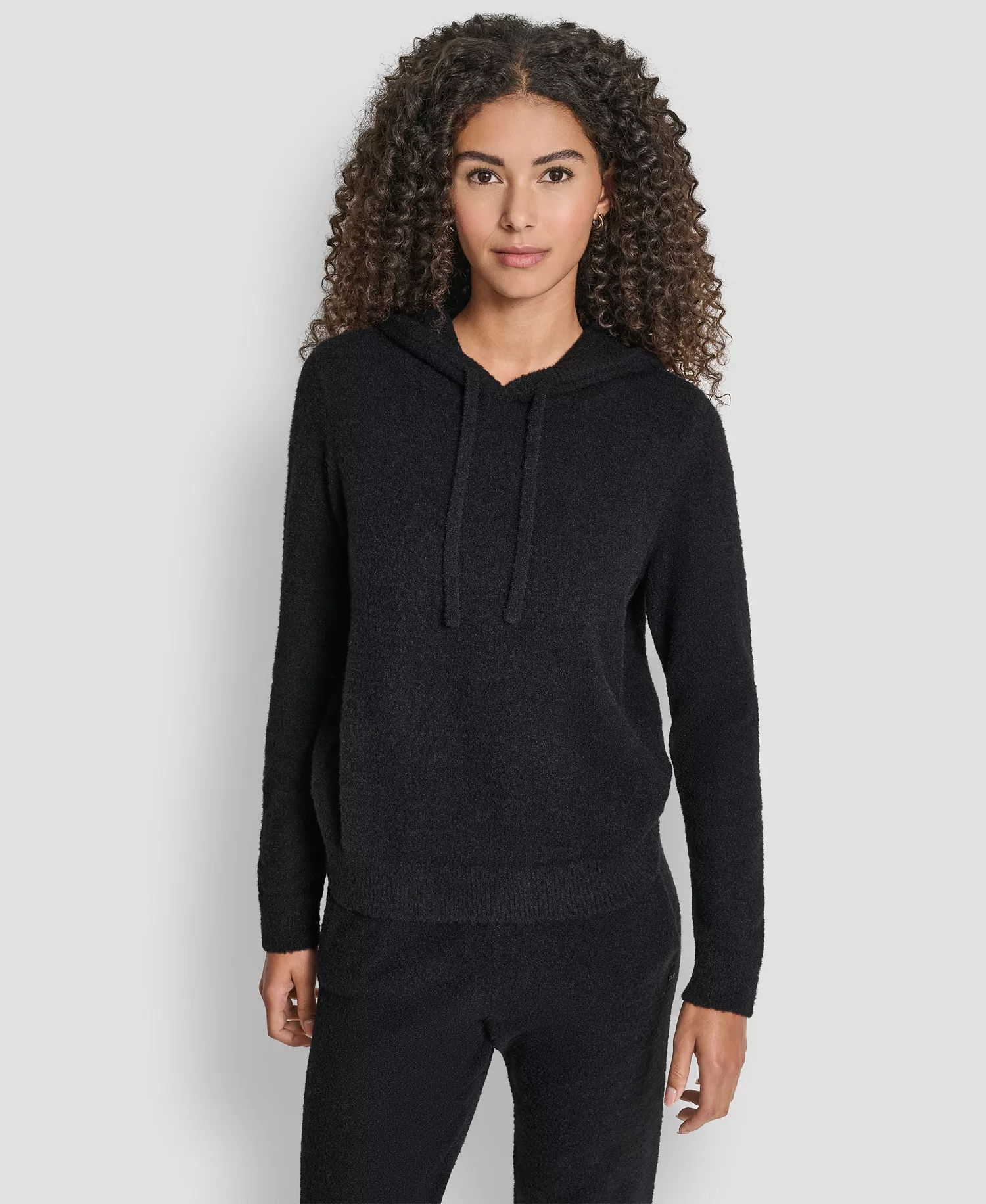 Women's Feather Yarn Hood Tonal Hoodie - Black - L