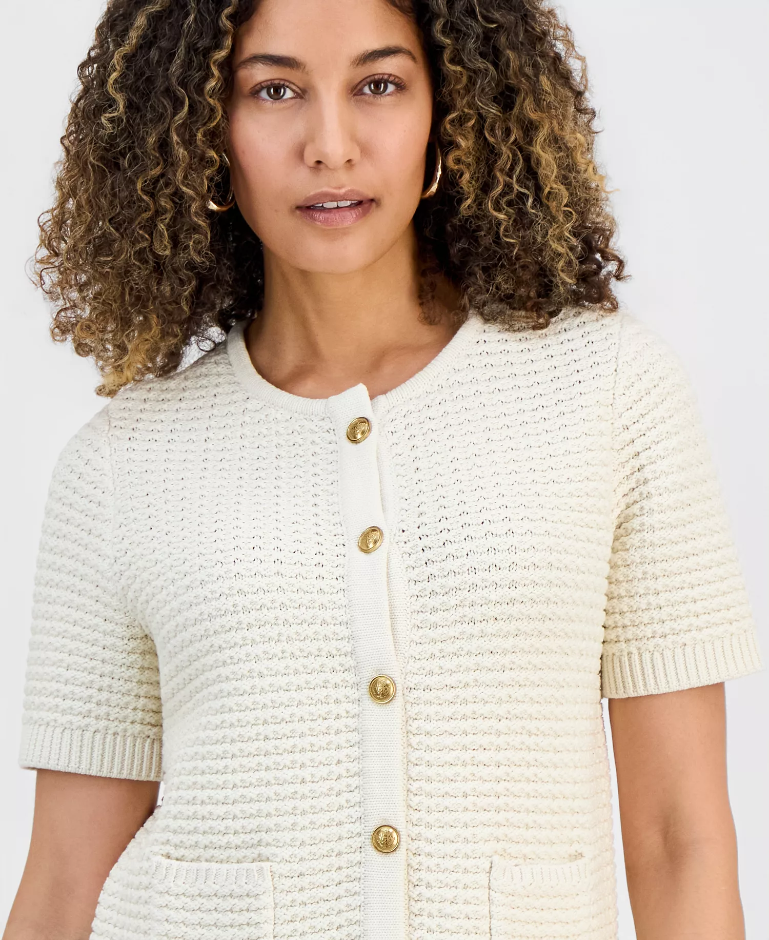 Petite Short-Sleeve Cardigan, Macy's Exclusive - Vintage Cream - P/L