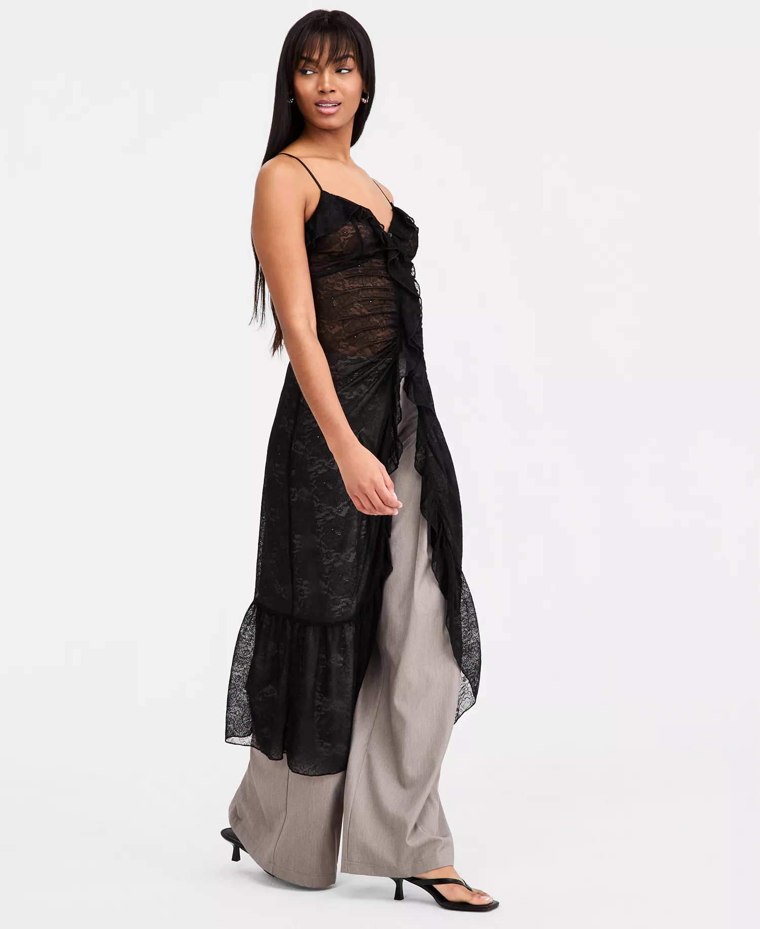 Women's Ruffled Lace Dress, Macy's Exclusive - Black - L