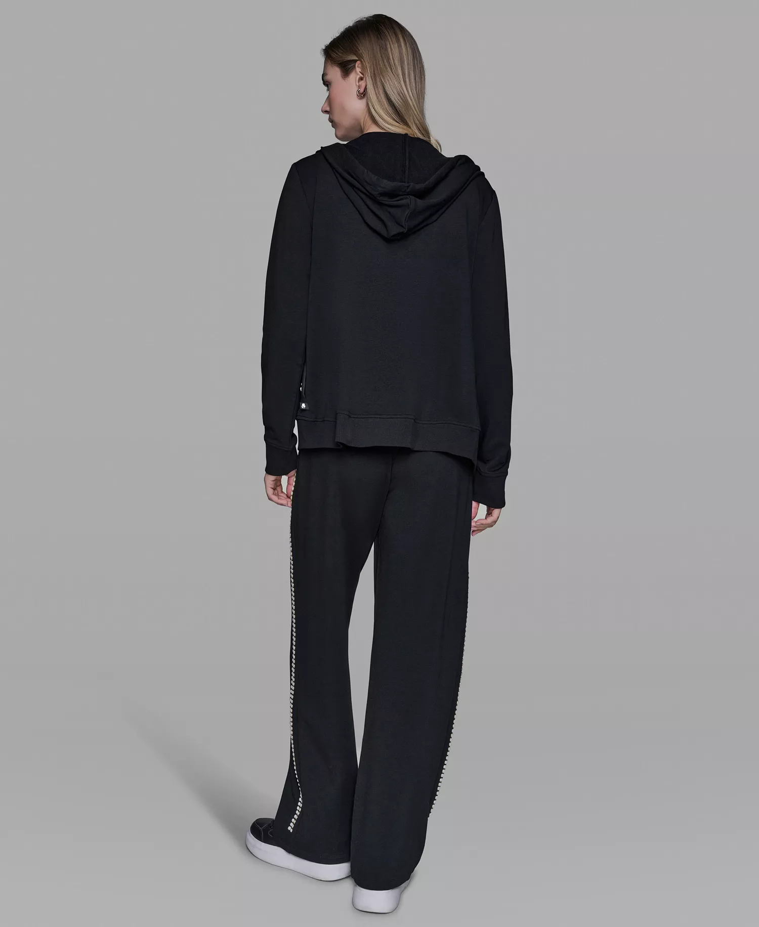 Women's Pearl Front Zipper Tracksuit Jacket - Black - L