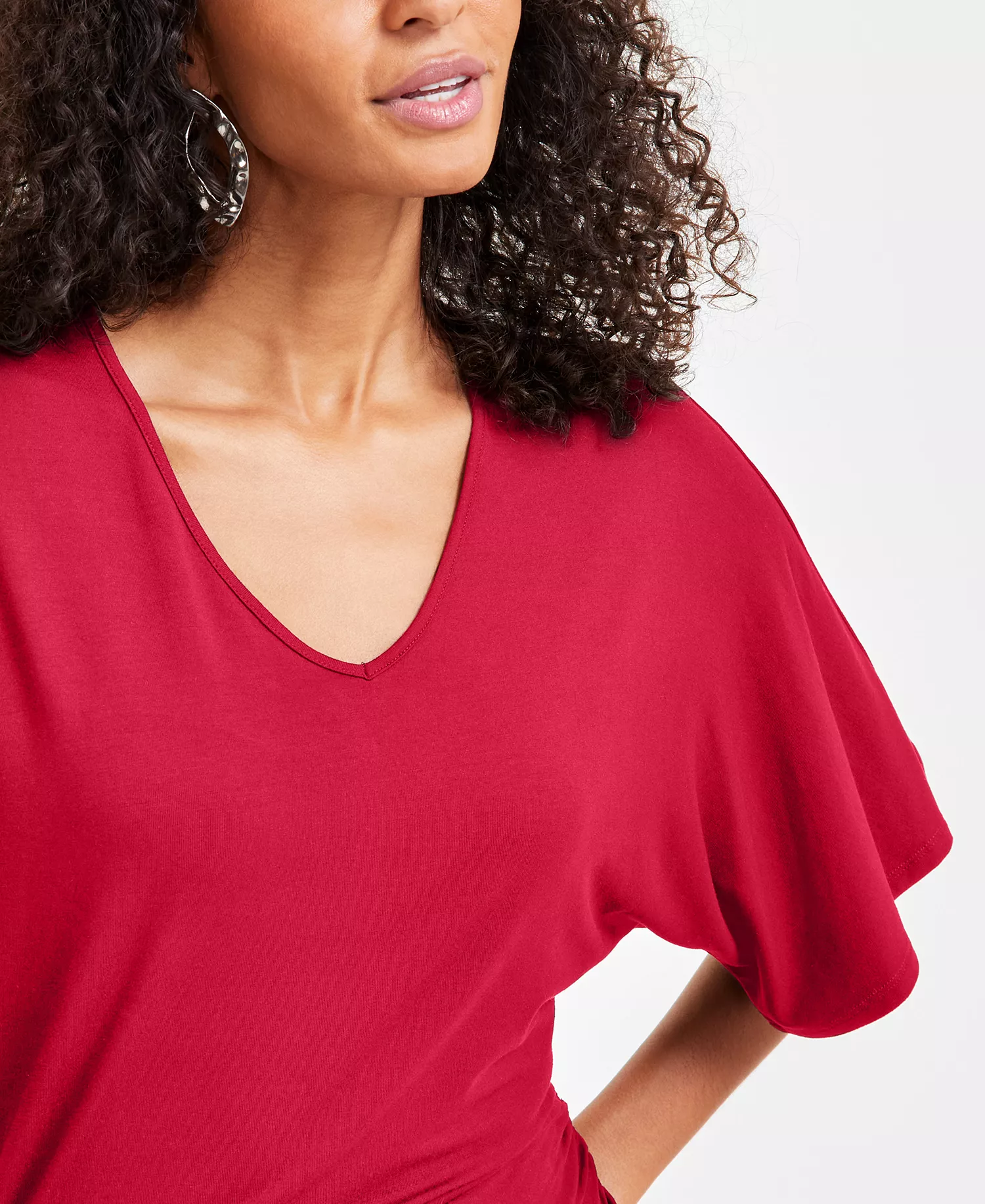 Women's V-Neck Dolman-Sleeve Top, Exclusively at Macy's  - Bright Crimson - L