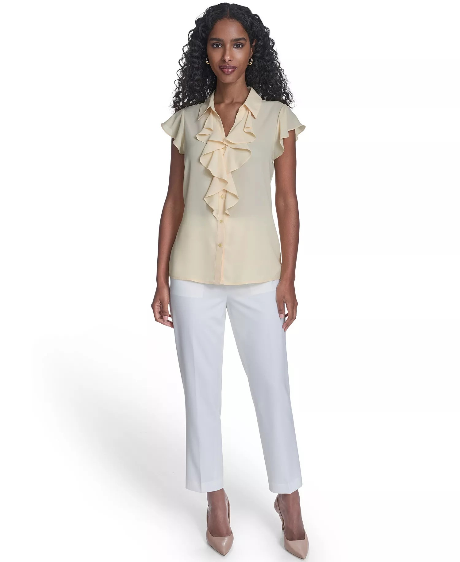 Women's Solid Short-Sleeve Top - Double Cream - L
