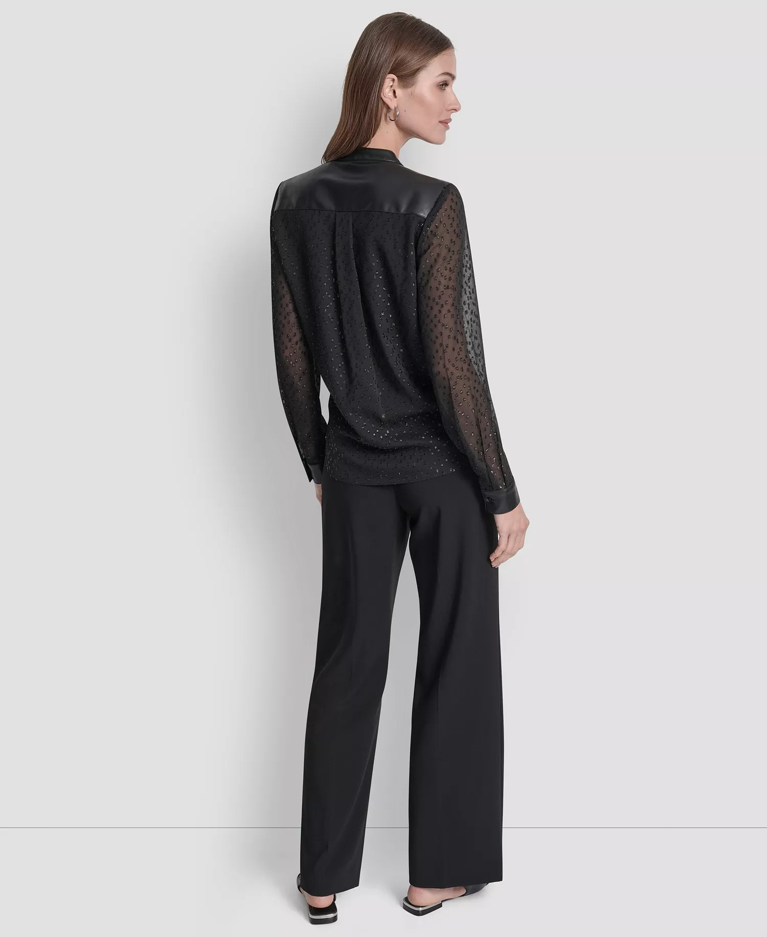 Women's Clip Dot Pattern V-Neck Blouse - Black - XS