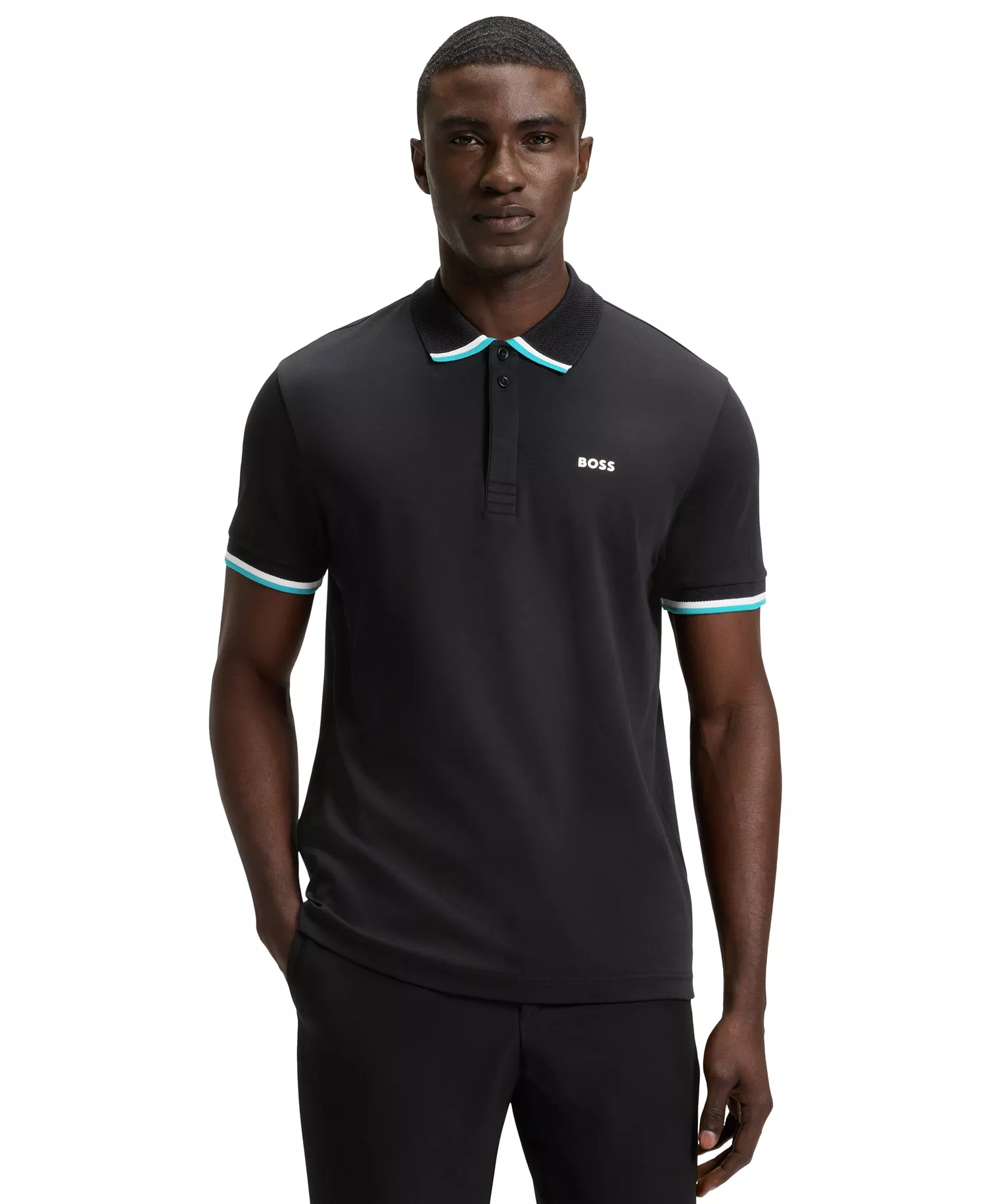 Men's Cotton Knit Regular-Fit Paddy Polo Shirt - Black - S