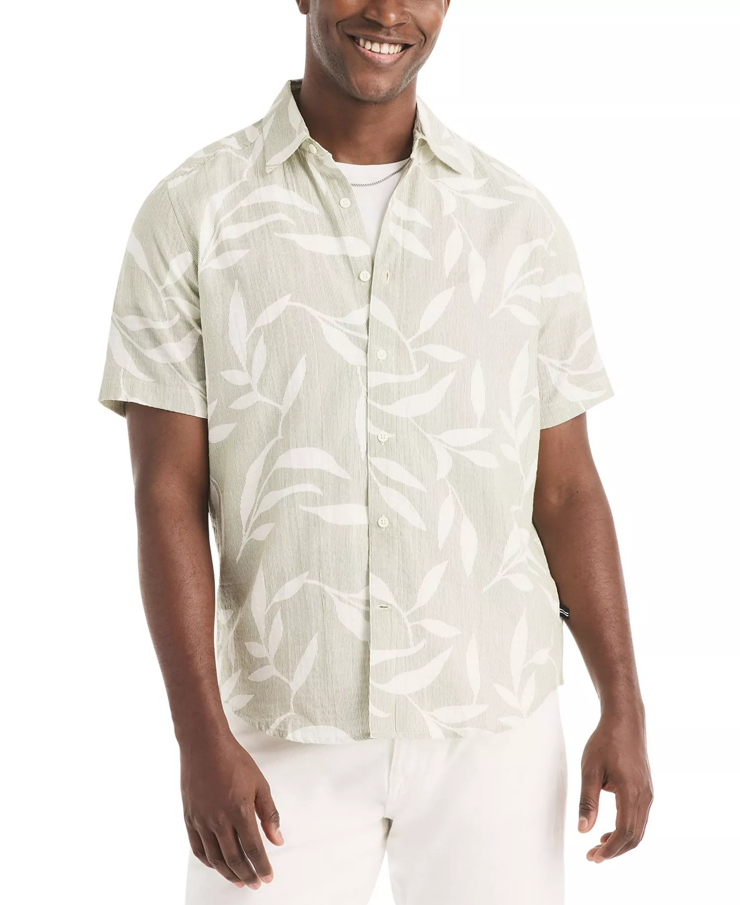 Men's Short-Sleeve Leaf Dobby Woven Shirt - Sail White - L