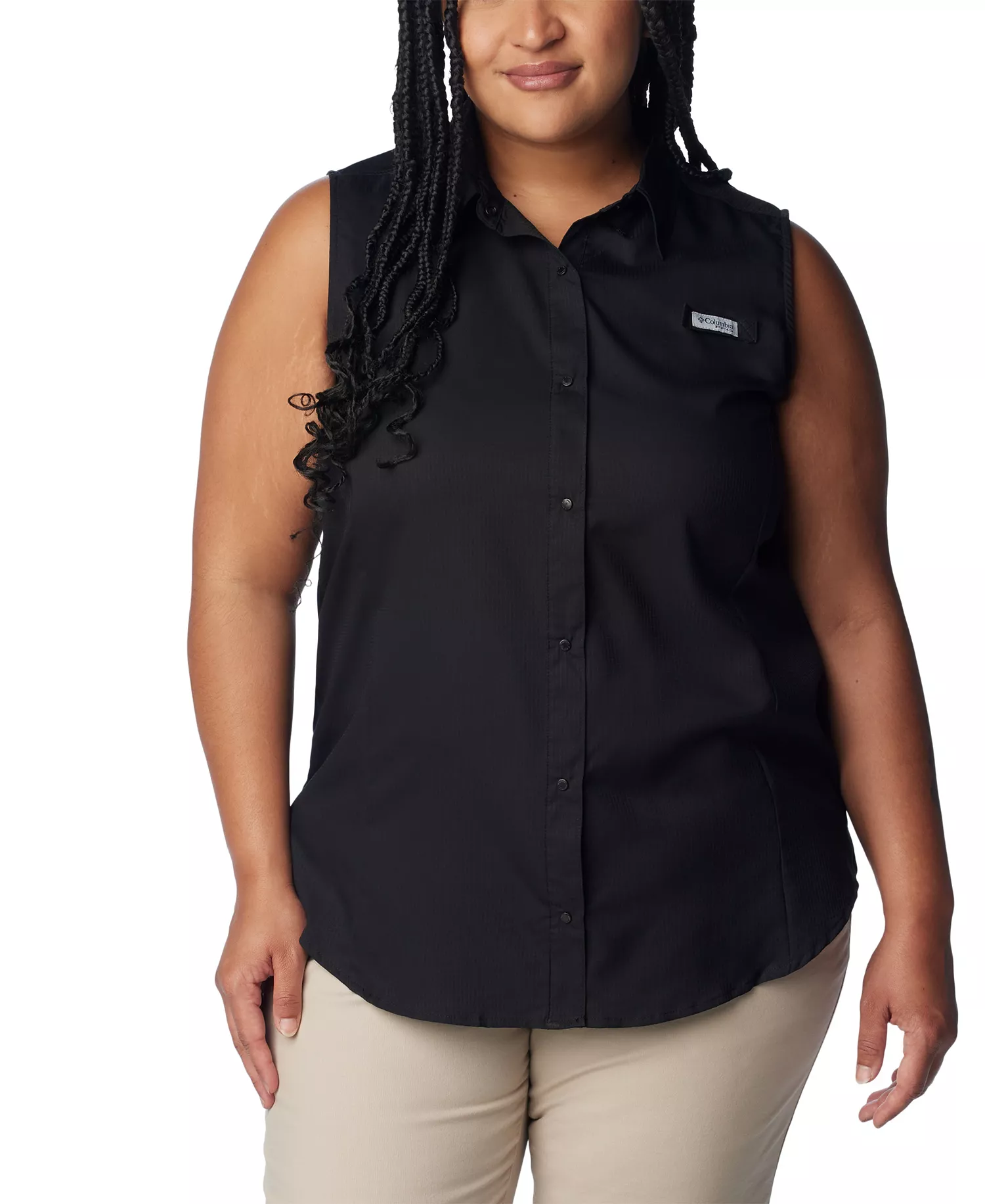 Plus Size PFG Tamiami Button-Front Sleeveless Top - Black - 1X