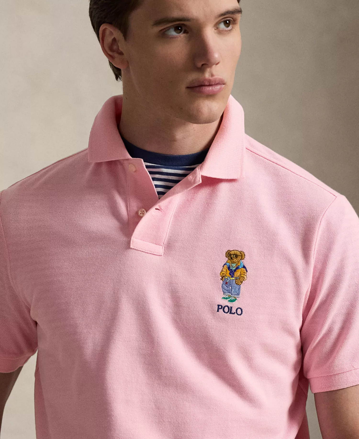 Men's Bear Mesh Polo Shirt - Garden Pink Summer Bear - 2XL