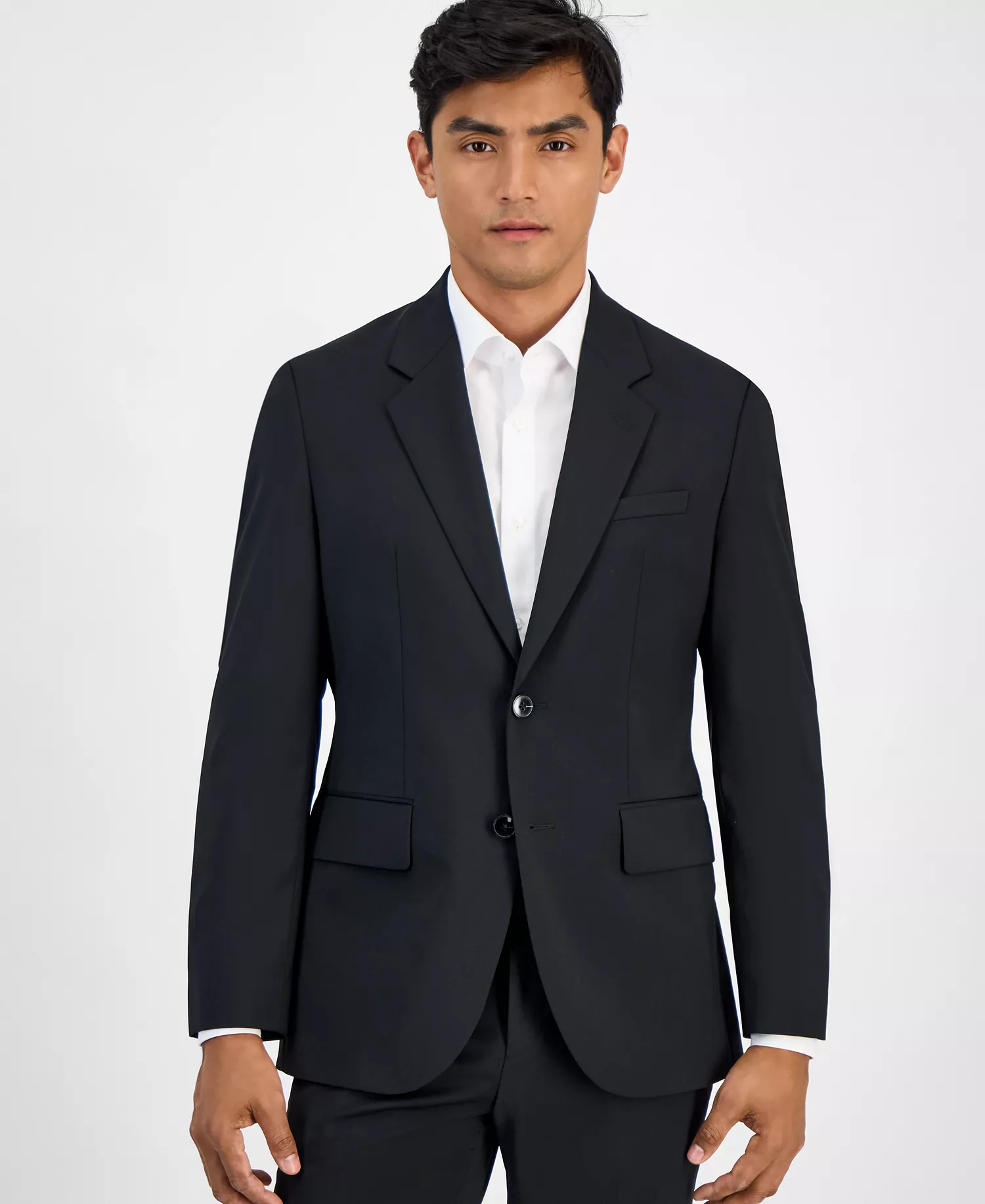 Men's Modern-Fit Solid Wool-Blend Suit Separate Jacket - Black - 36R
