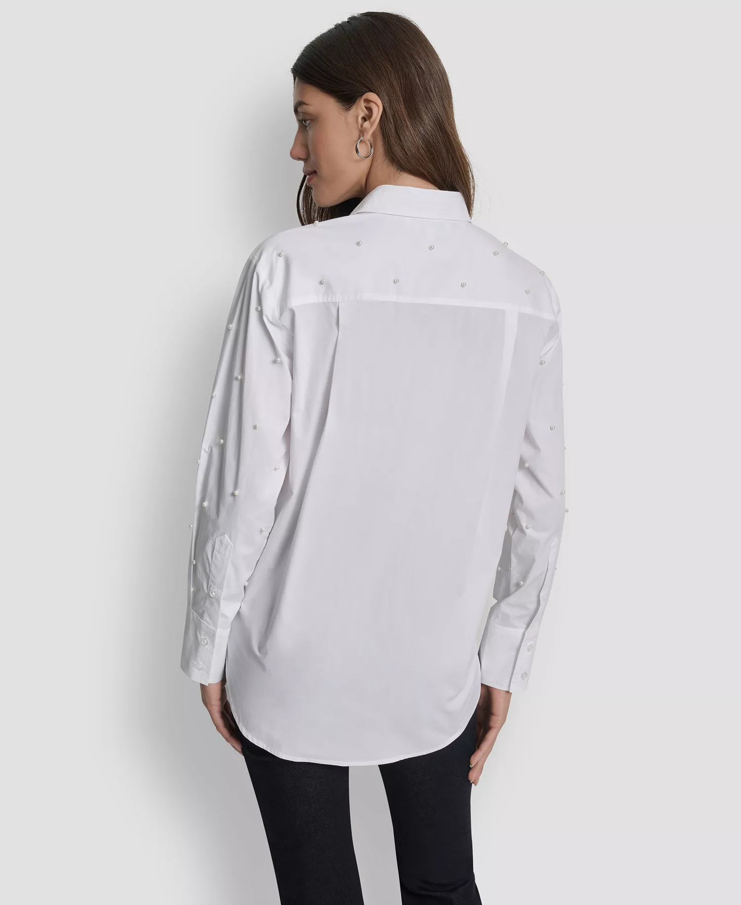 Women's Imitation Embellished Long Sleeve Shirt - White - PL