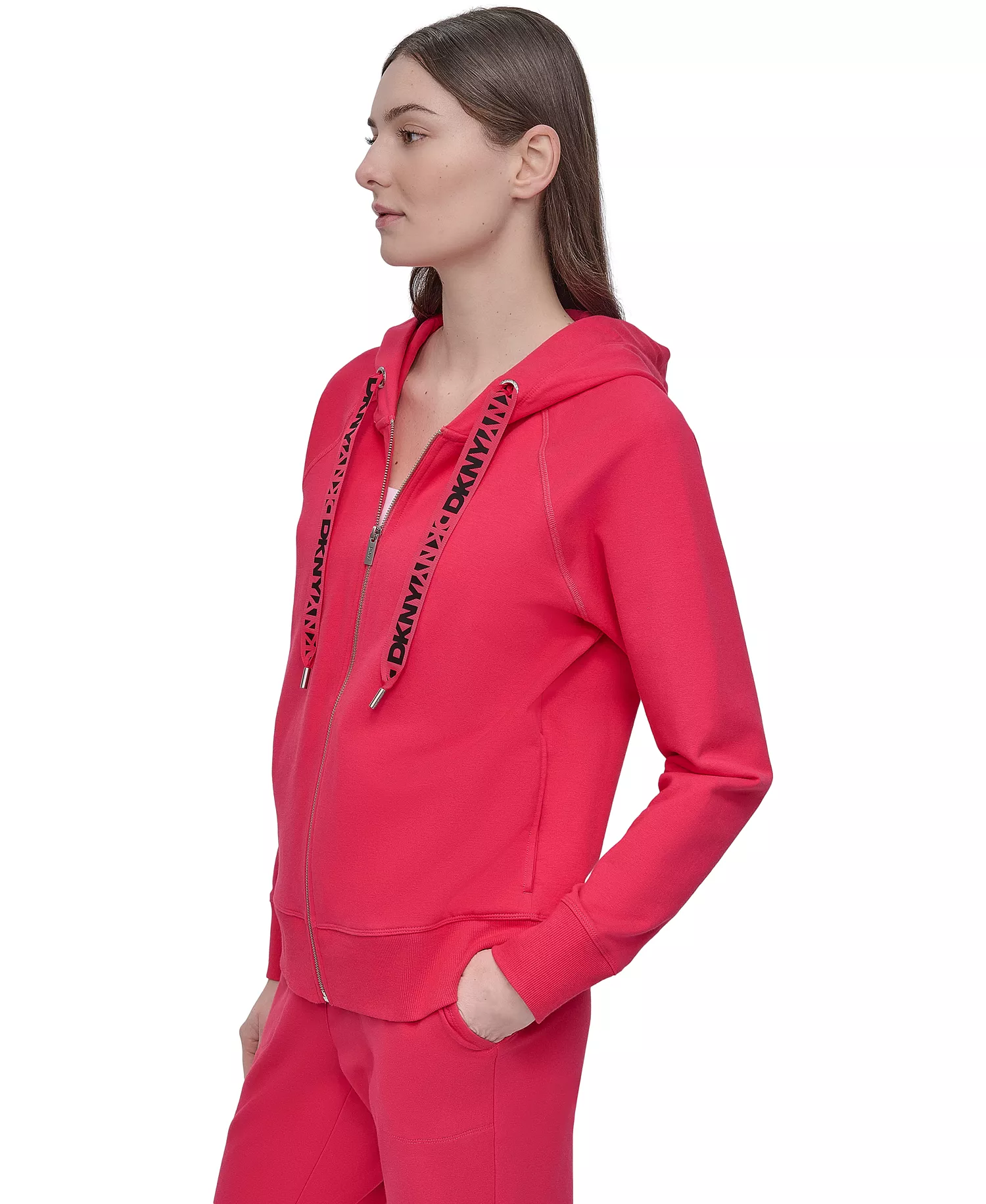 Women's Two-Tone Zip-Front Long-Sleeve Hoodie - Azalea - L