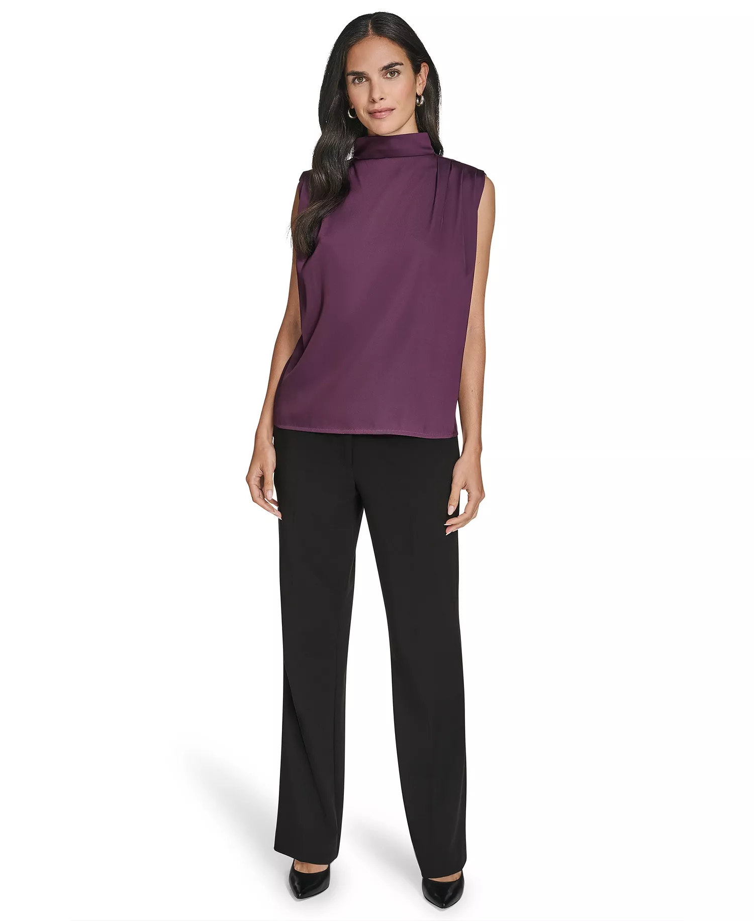 Women's Mock Neck Top - Aubergine - L