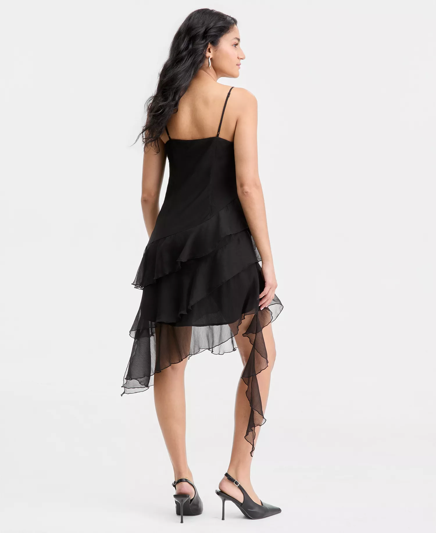 Women's Cowl-neck Ruffled Mini Dress, Macy's Exclusive - Deep Black - L