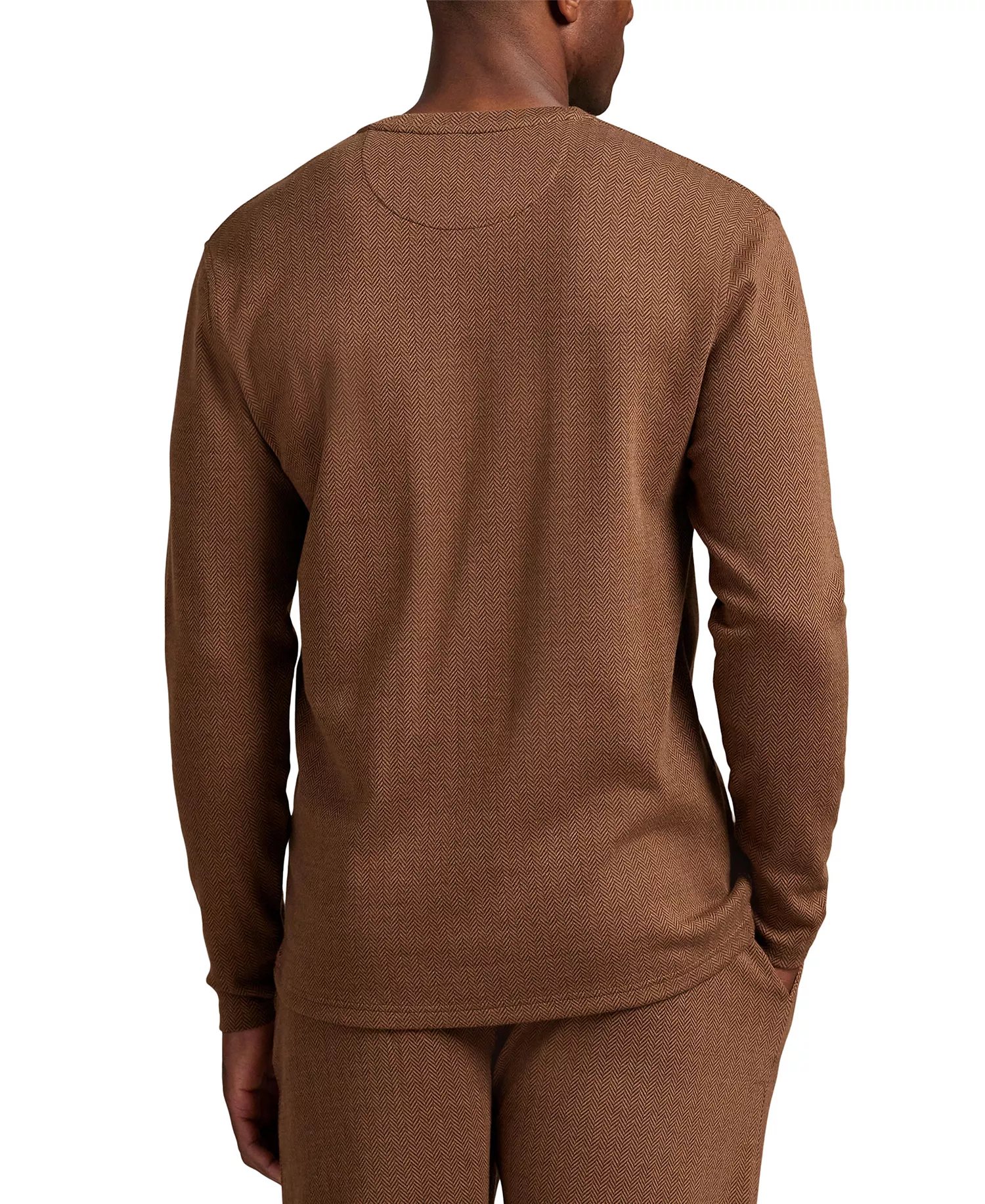 Men's Long Sleeve Herringbone Henley Sleep Shirt - American Brown - L