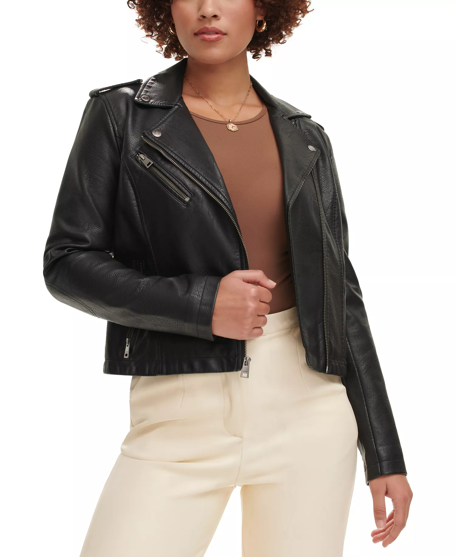 Women's Classic Faux Leather Asymmetrical Moto Jacket - Black - L