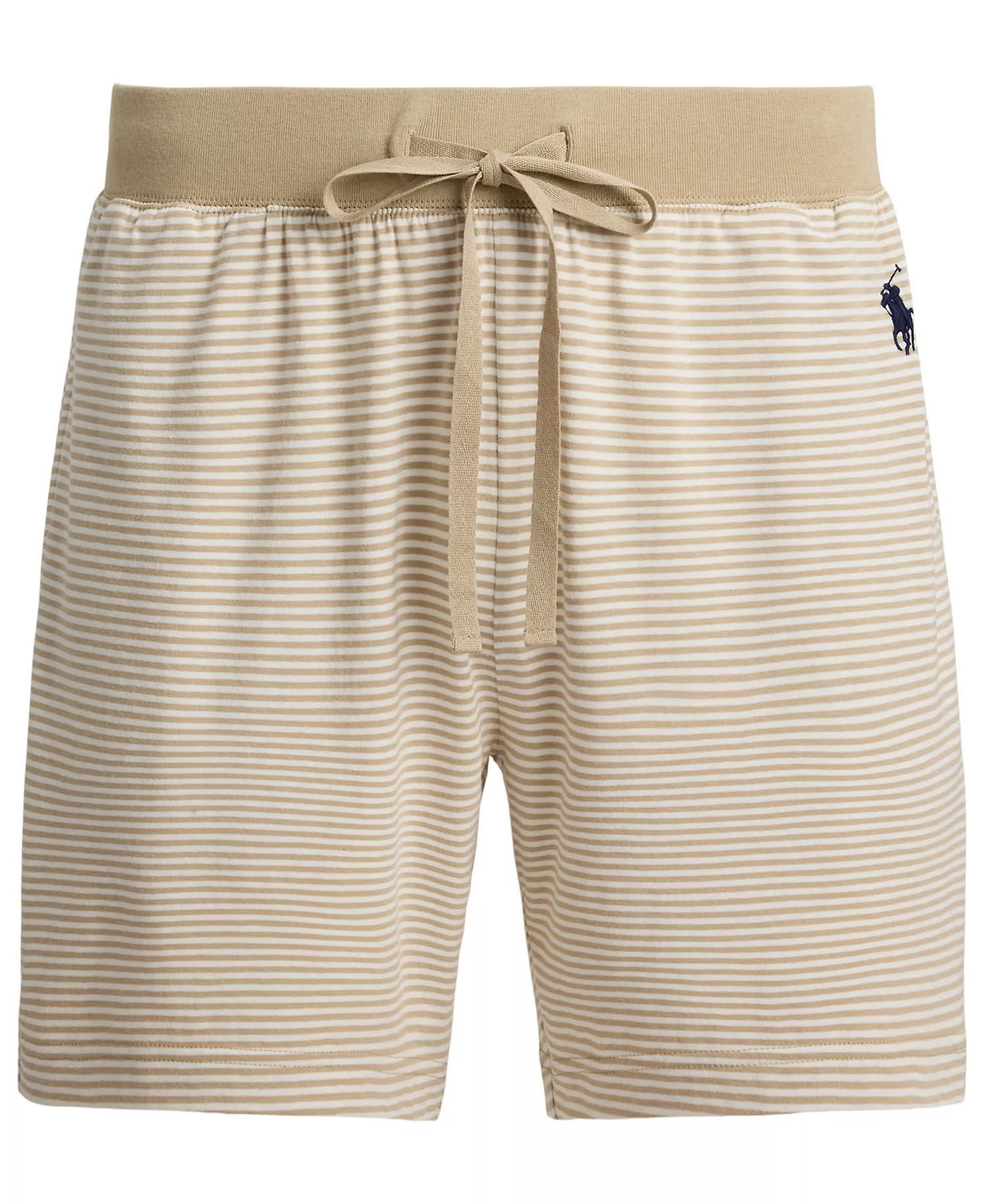 Men's Ribbed Drawstring Pajama Shorts - Classic Khaki/White Tick Stripe/Cruise Navy Polo Player - L