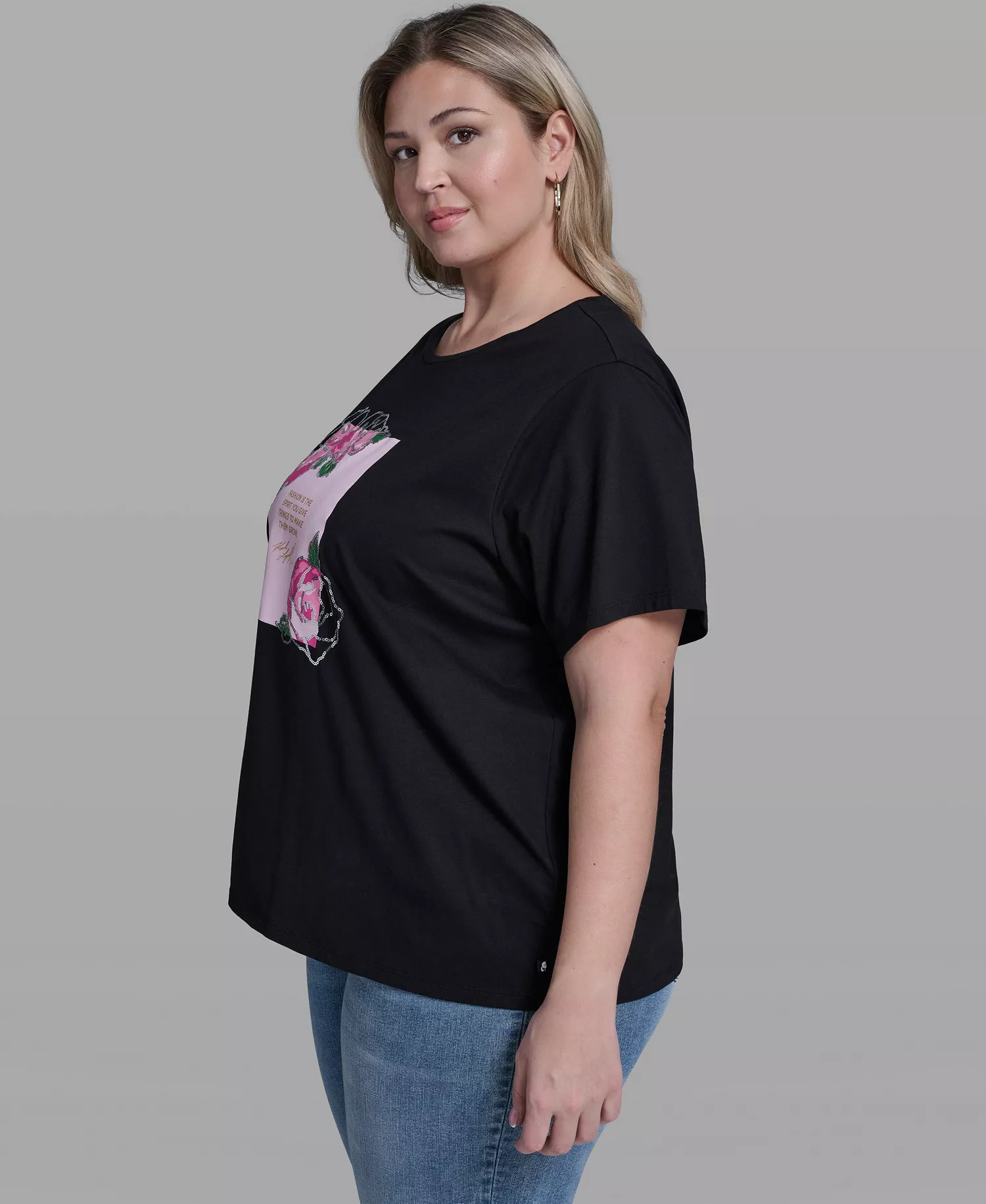 Plus Size Short-Sleeve Crew Neck Top - Black - 0X