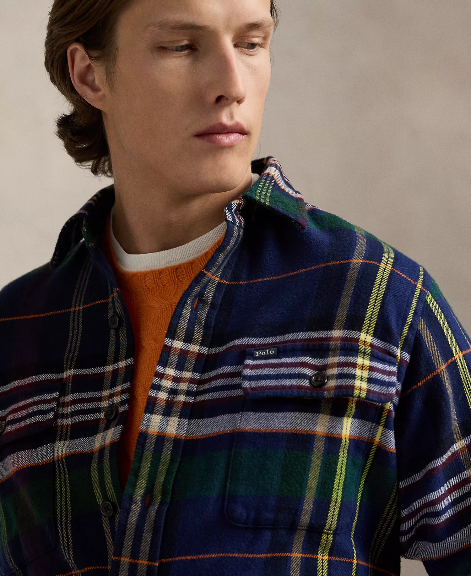 Men's Classic Plaid Brushed Flannel Workshirt - Navy Wine Multi - S