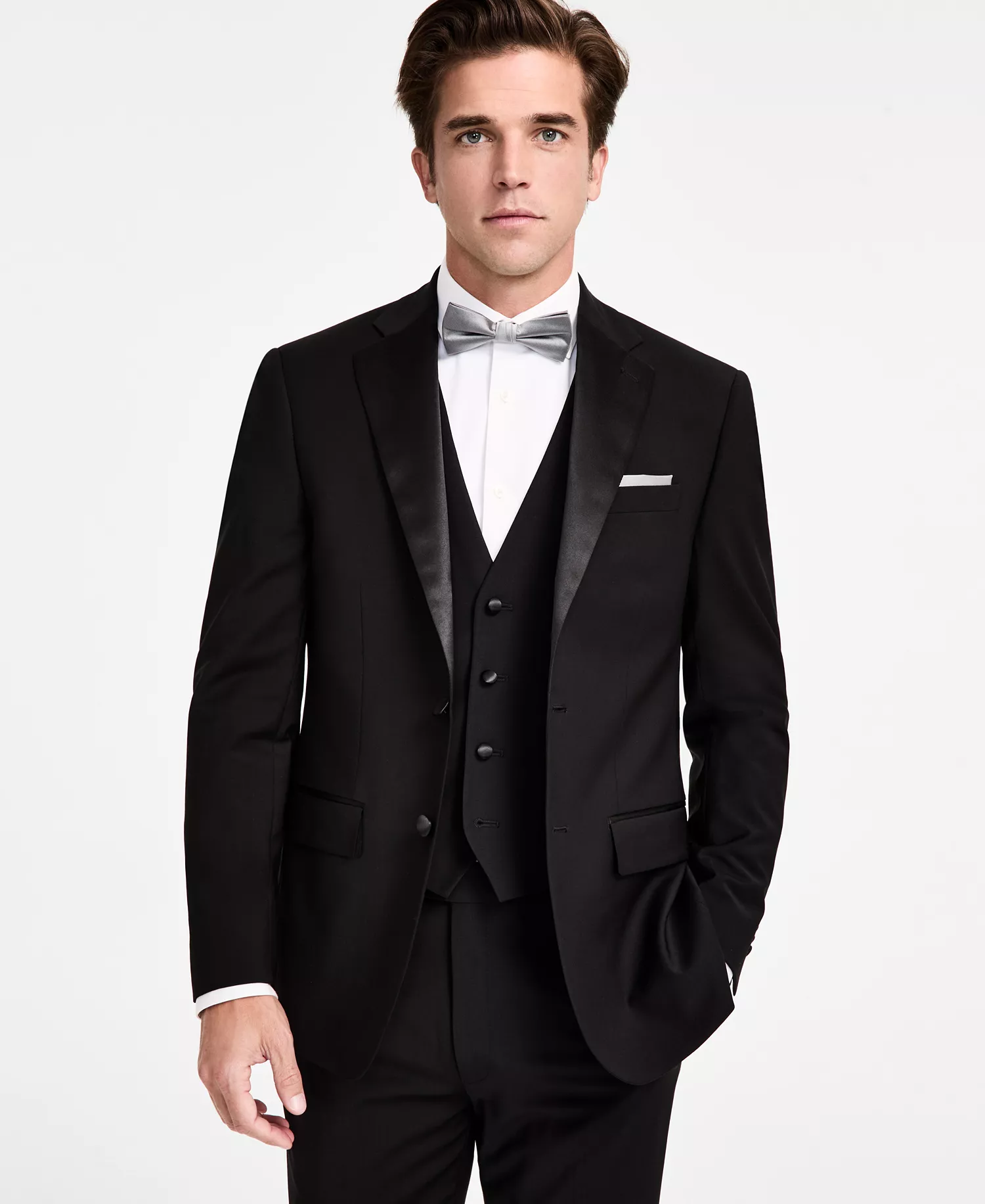 Men's Slim-Fit Wool-Blend Tuxedo Jacket - Black - 36R