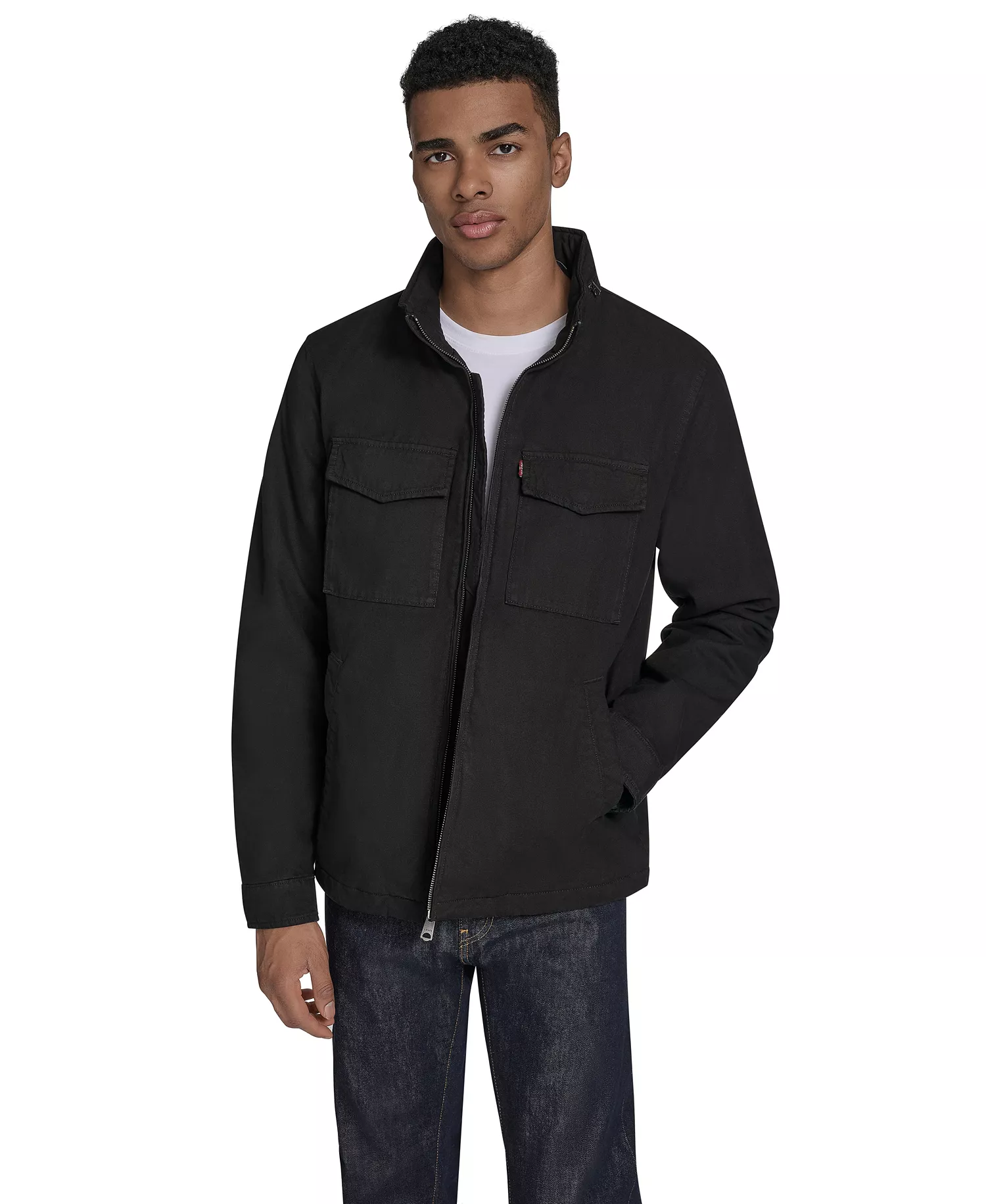 Men's Cotton Military Jacket - Black - L