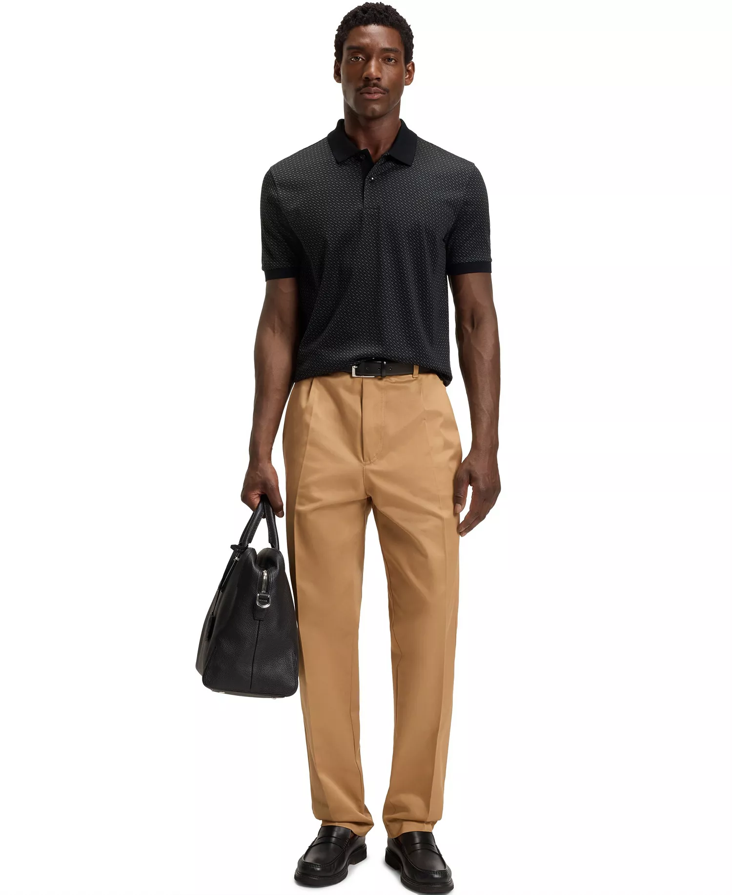 Men's Mercerized-Cotton Monogram Polo Shirt - Black - 2XL