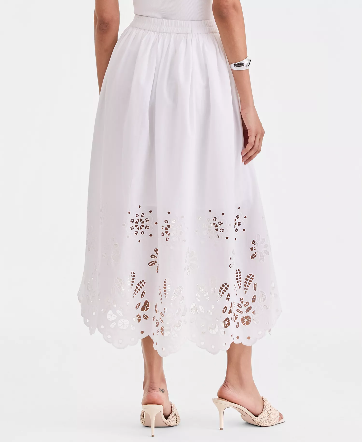 Women's Cotton Eyelet Lace Midi Skirt, Macy's Exclusive  - Bright White - L