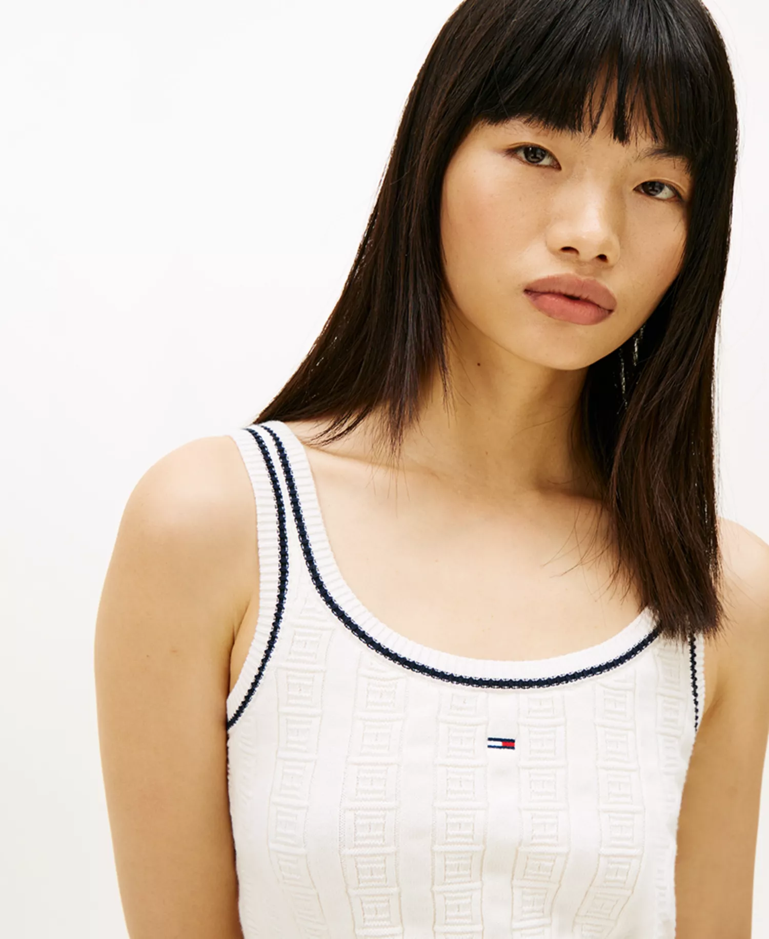 Women's Flag Cable Cropped Tank Top - Ancient White - L