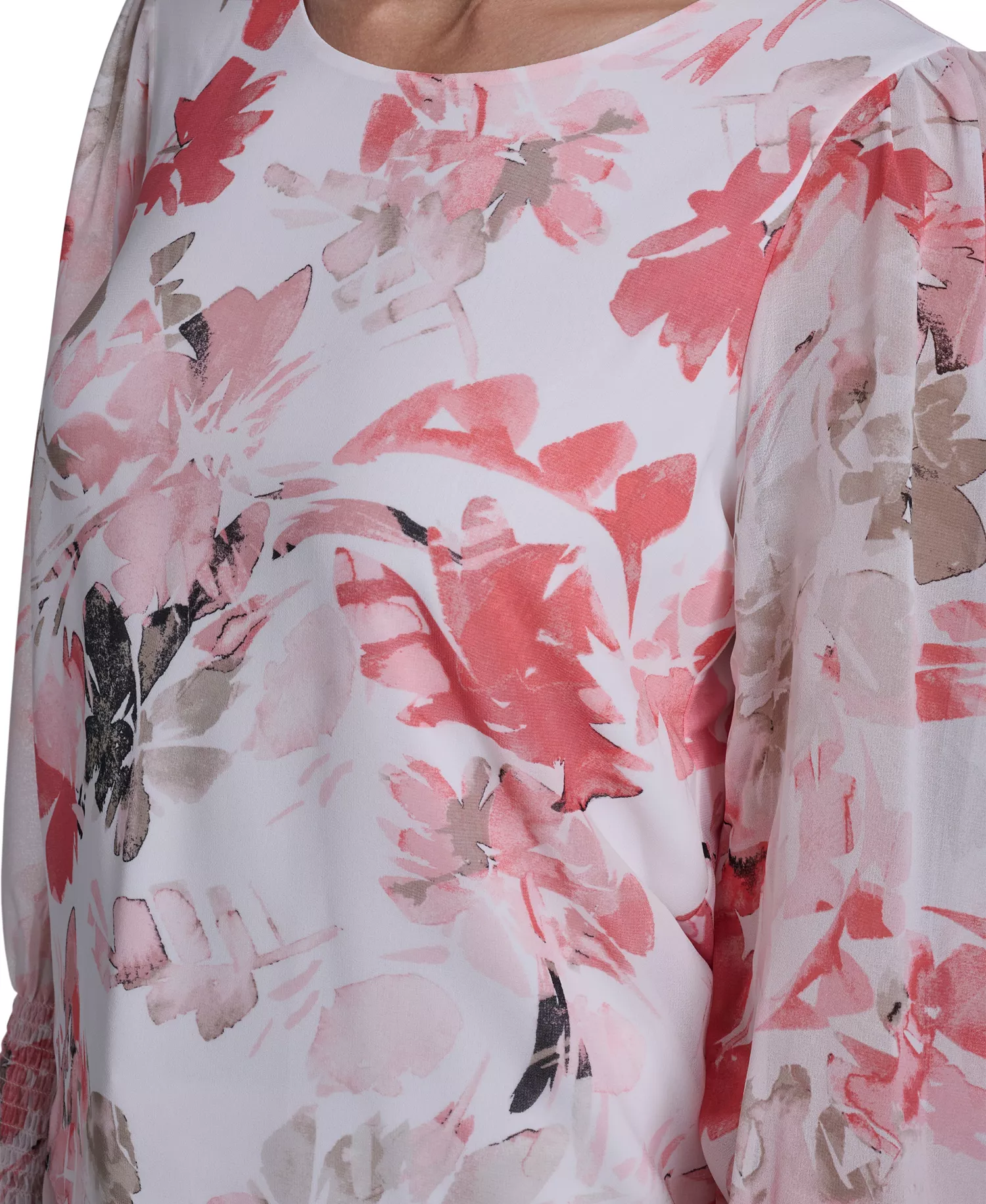 Women's Mixed Media Long-Sleeve Top - Petal/latte Multi - L