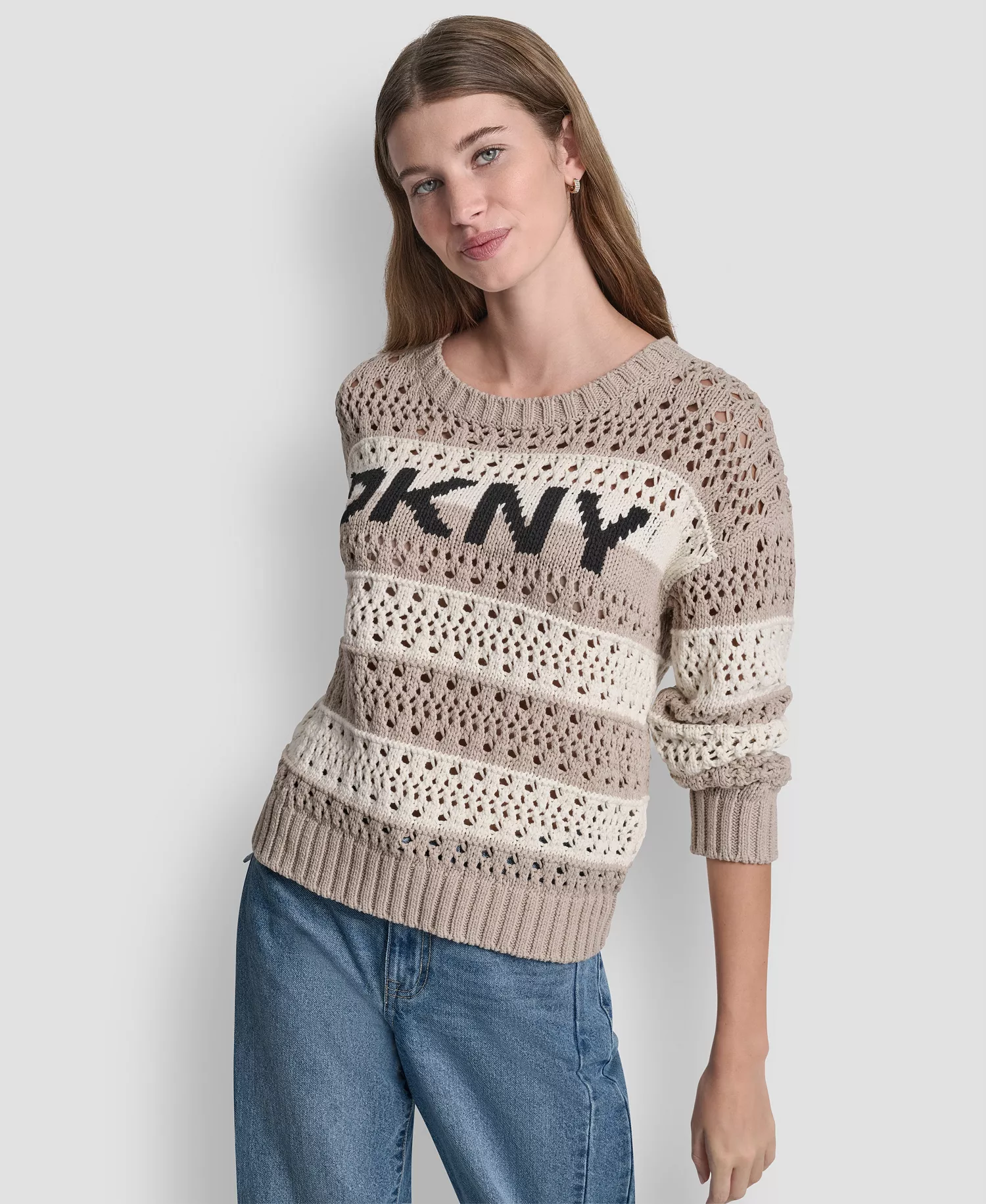 Petite Long-Sleeve Stripe Sweater - Pebble/ivory - PL