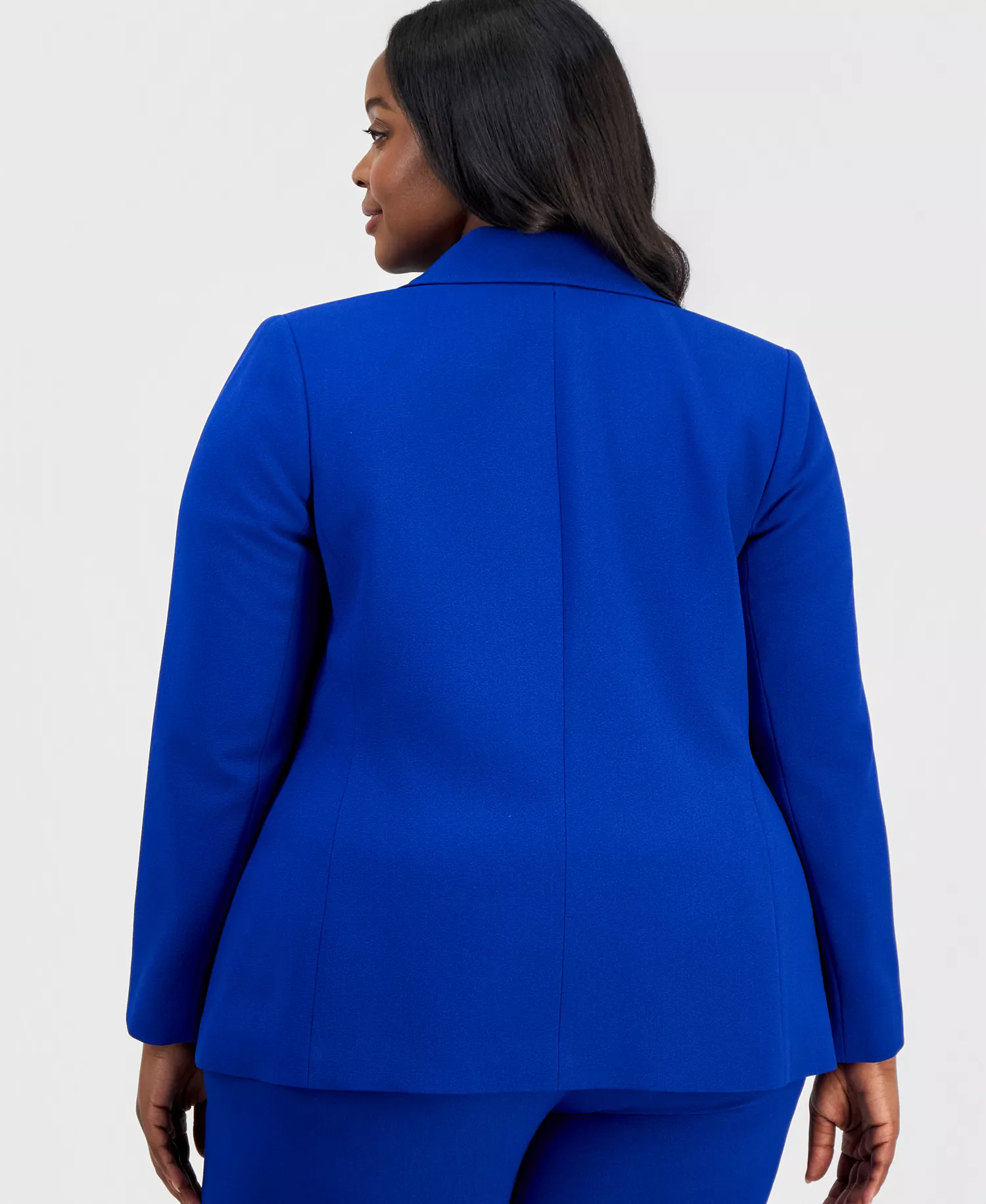 Plus Size Peak Lapel One-Button Blazer - Cobalt - 14W