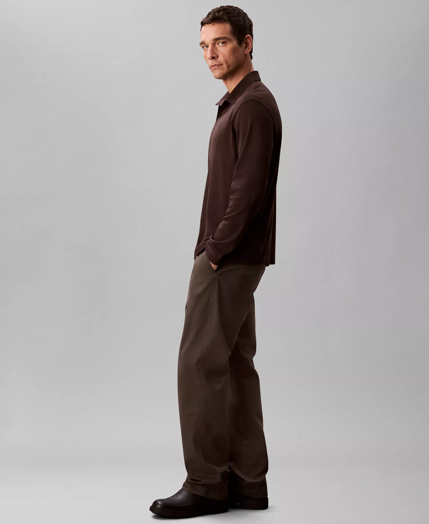 Supima Cotton Long Sleeve Polo Shirt - Chocolate Torte - 2XL