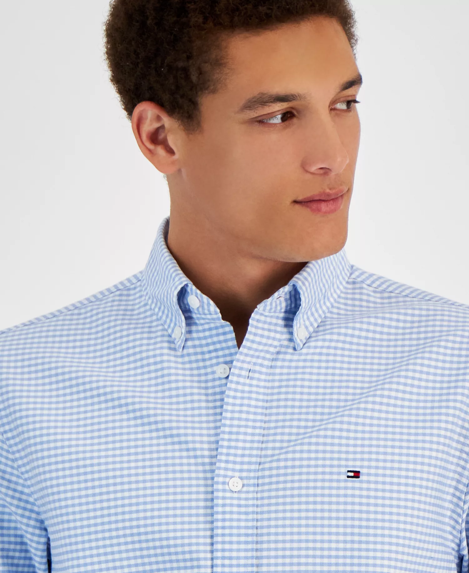 Men's Gingham Long Sleeve Button-Down Oxford Shirt - Cloudy Blue / Check - L