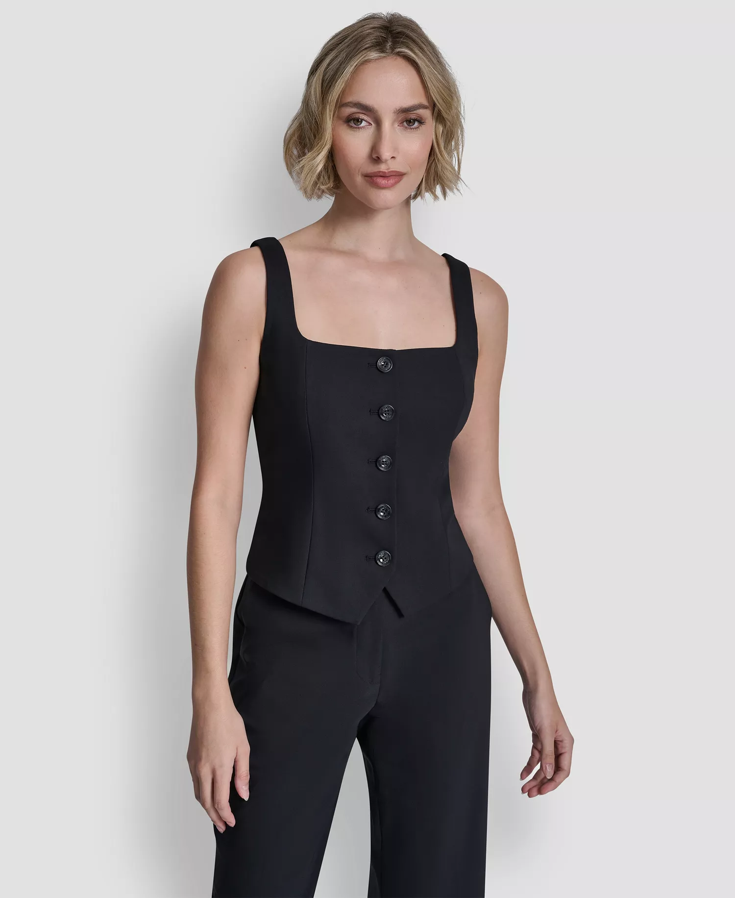 Women's Button Front Vest Top - Black - 10