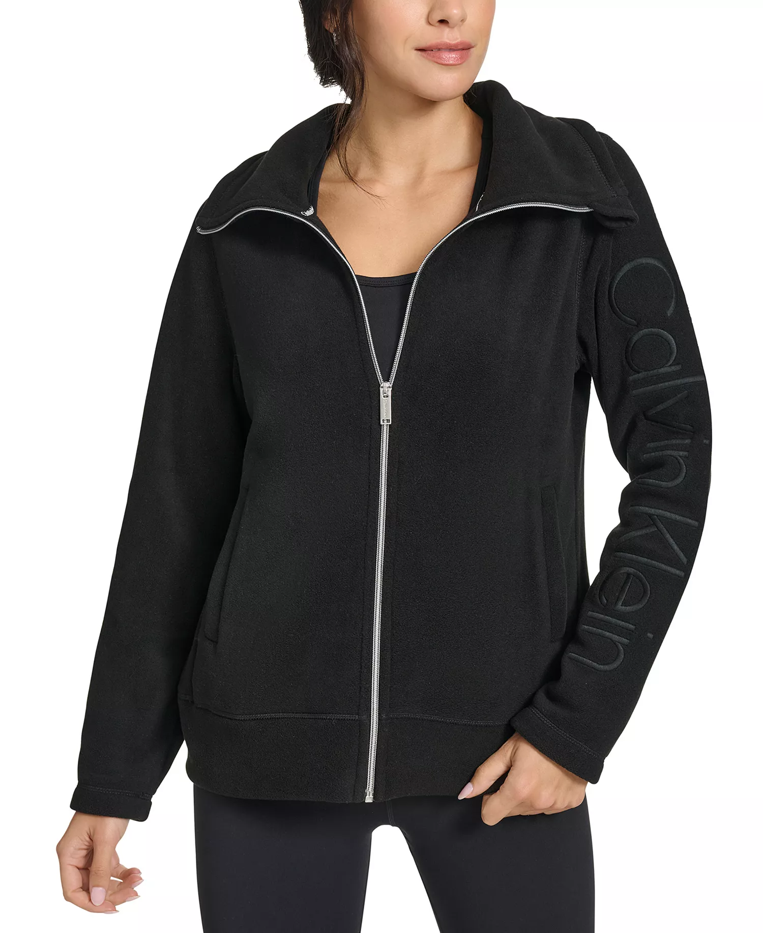 Women's Active Tech Fleece Mock-Neck Jacket - Black - S