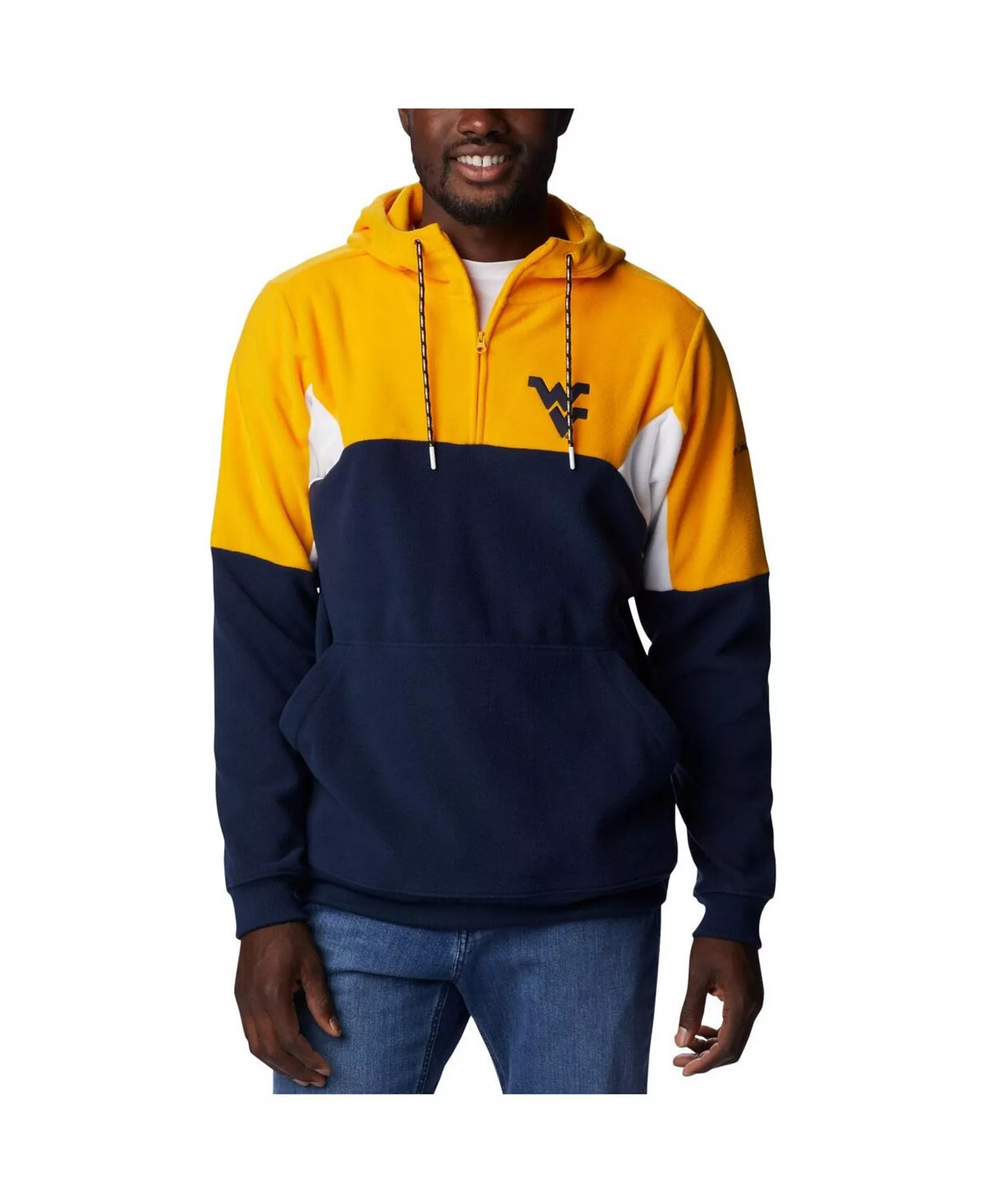 Men's Navy West Virginia Mountaineers Lodge Quarter-Zip Hoodie - Navy - L