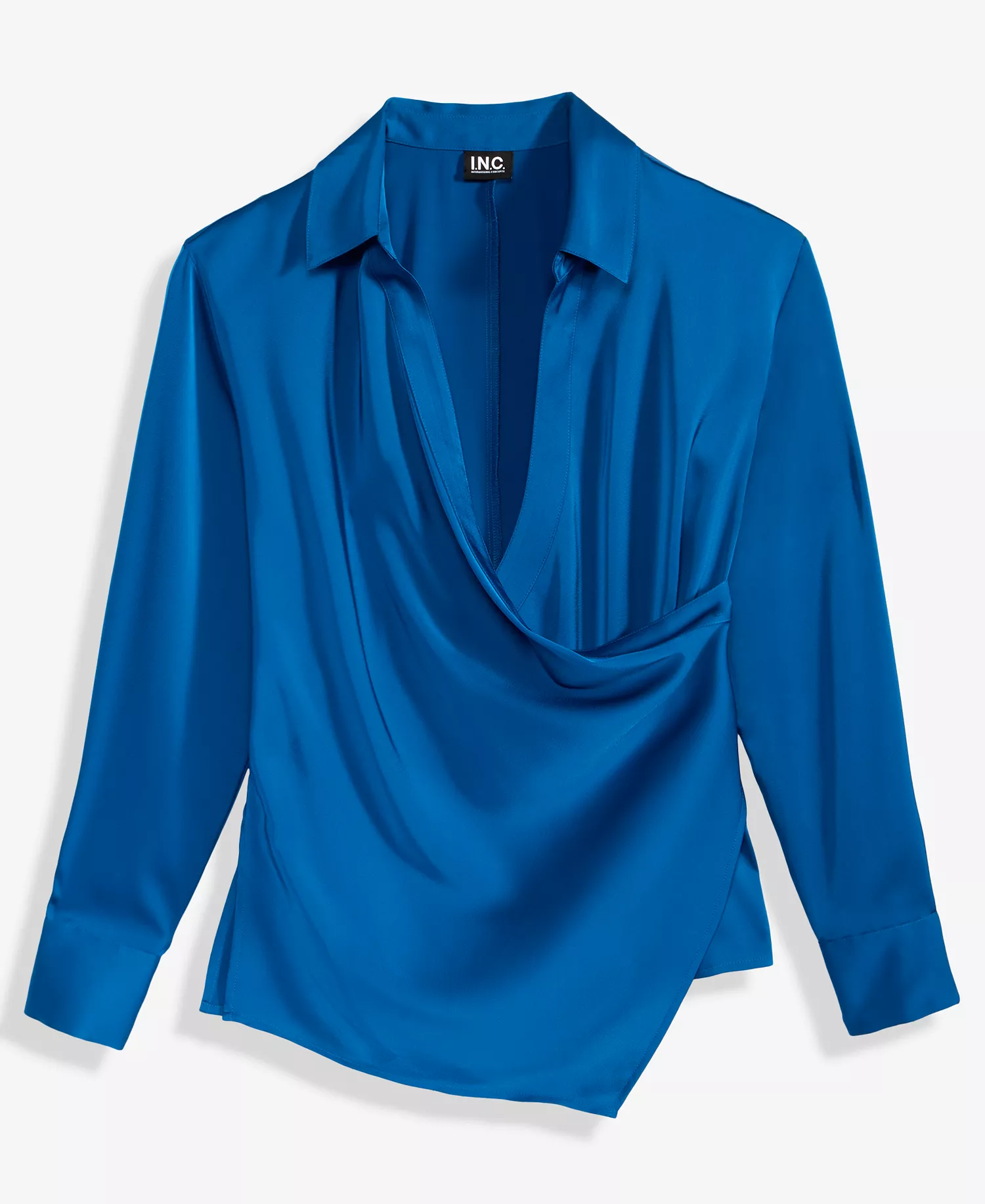 Women's Long-Sleeve Wrap Top, Macy's Exclusive - Cobalt Dream - L