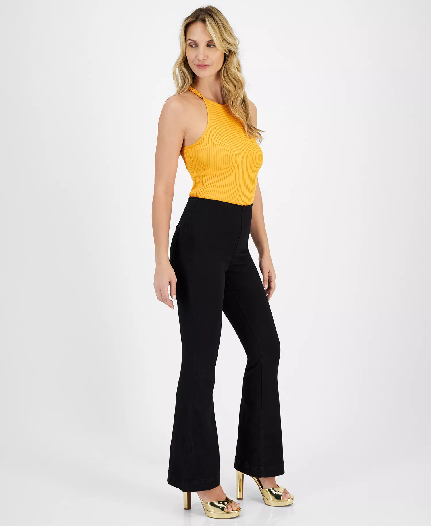 Women's High-Rise Flared-Leg Jeans, Created for Macy's - Deep Black - 4