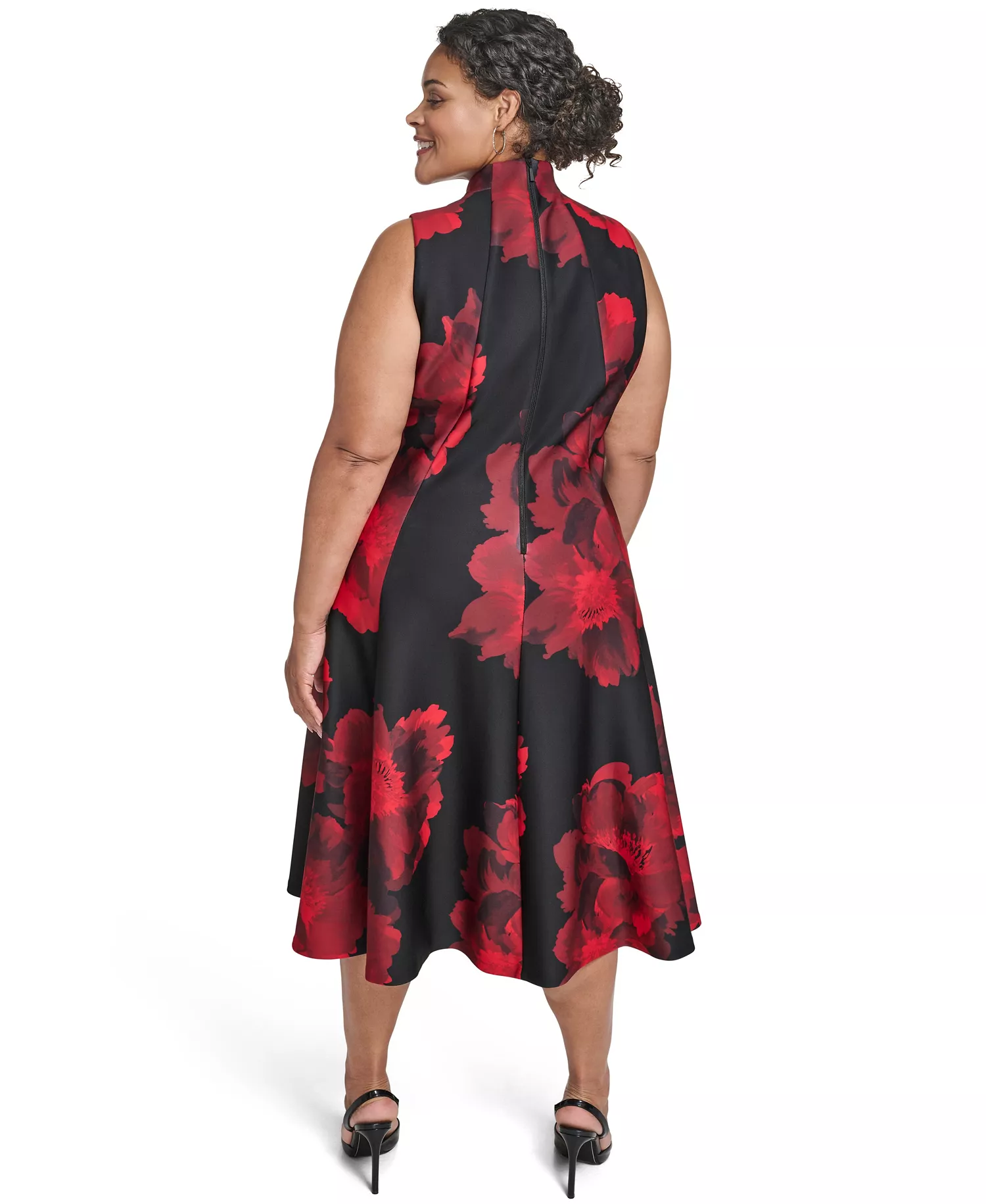 Petite Floral Fit and Flare Dress - Black/red Multi - 0P