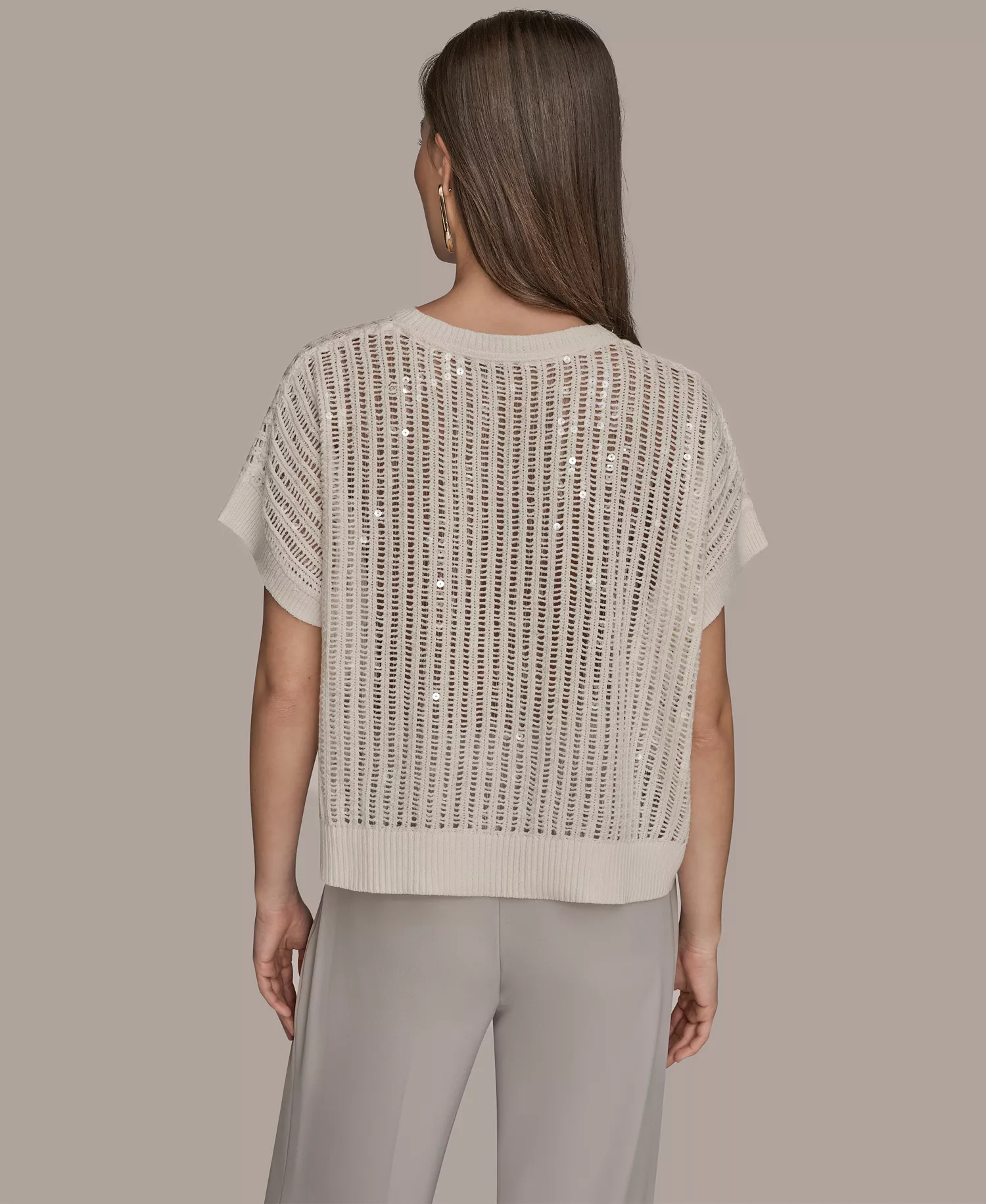 Women's Short-Sleeve Crewneck Sweater - Cream - L