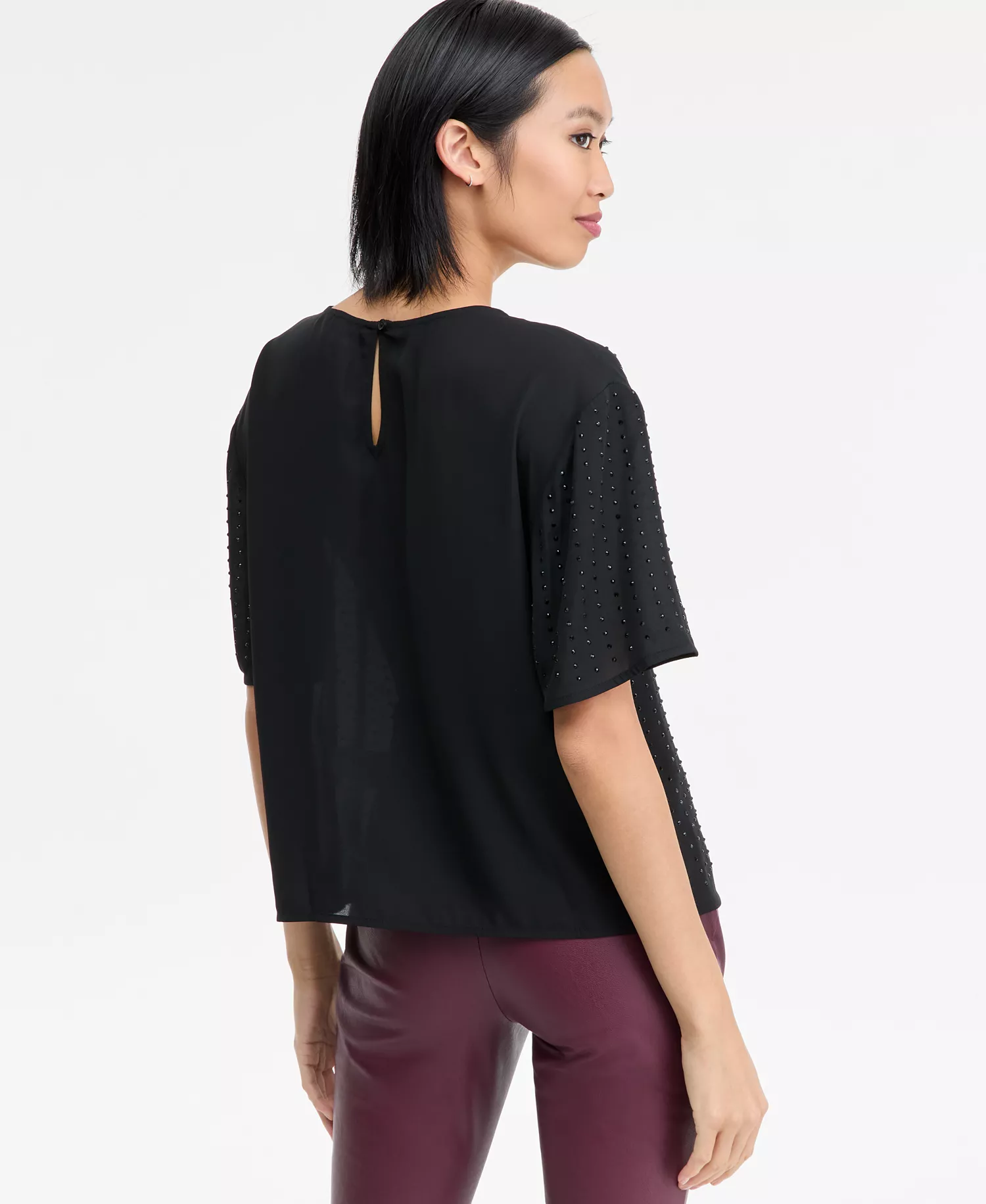 Women's Embellished Short-Sleeve Top, Macy's Exclusive - Deep Black - L