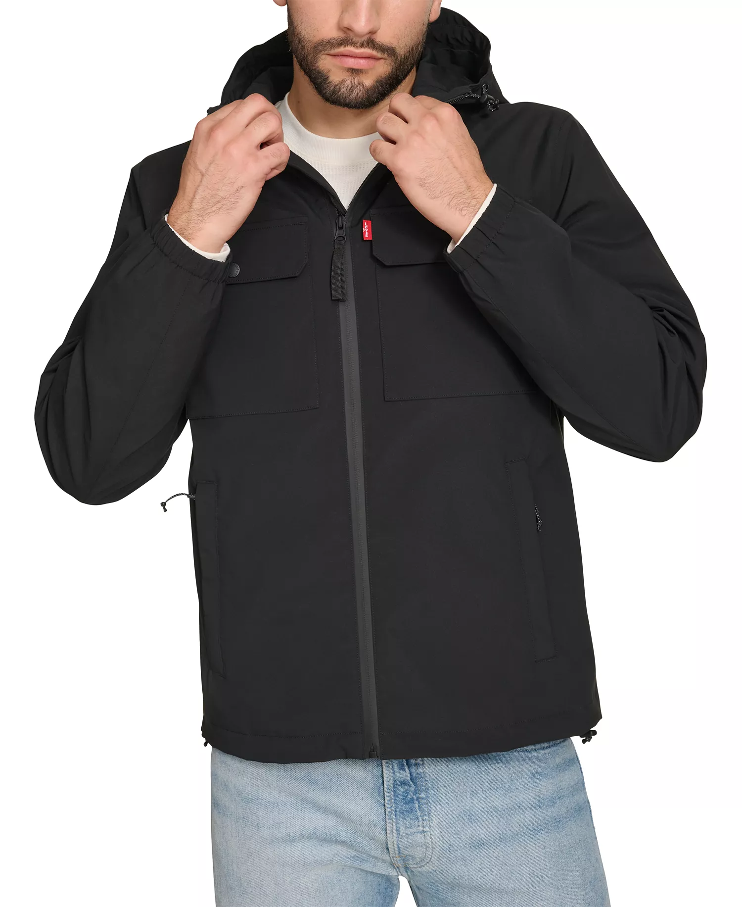 Men's Hooded Rain Jacket - Black - 2XL