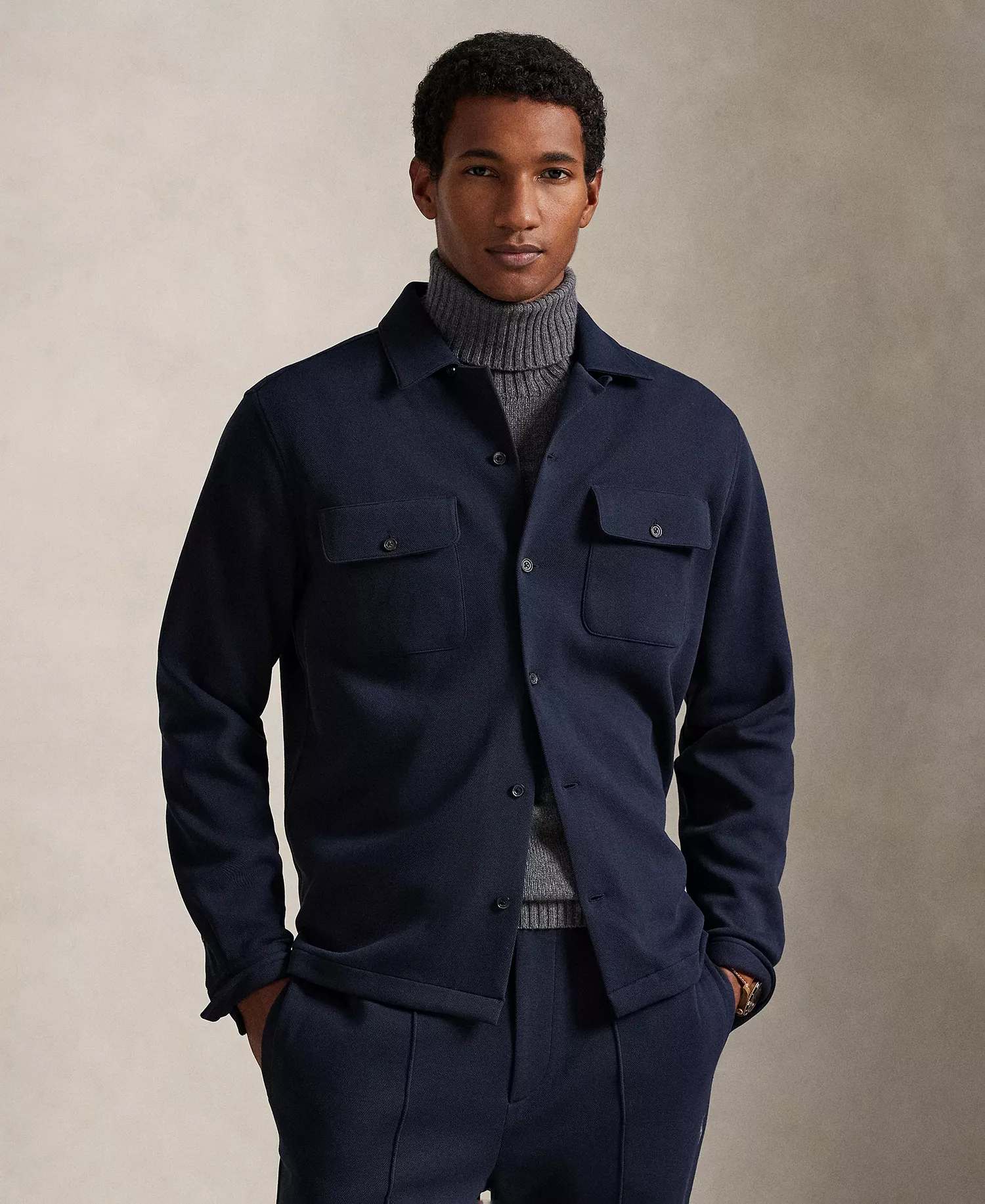 Men's Long-Sleeve Mesh Double Knit Tech Shirt - Aviator Navy - 2XL