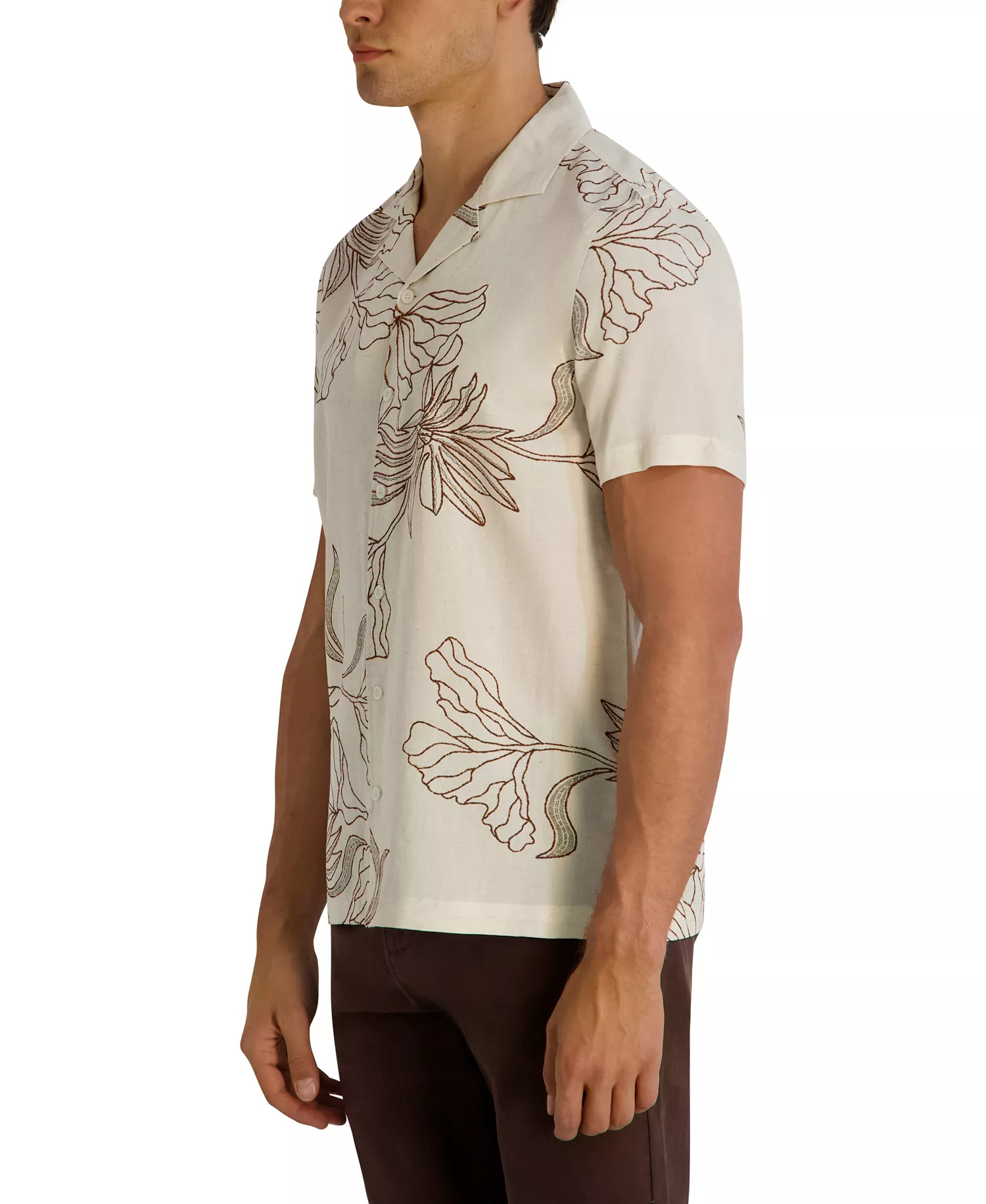 Men's Regular-Fit Short-Sleeve Printed Floral Shirt - Natural - 2XL