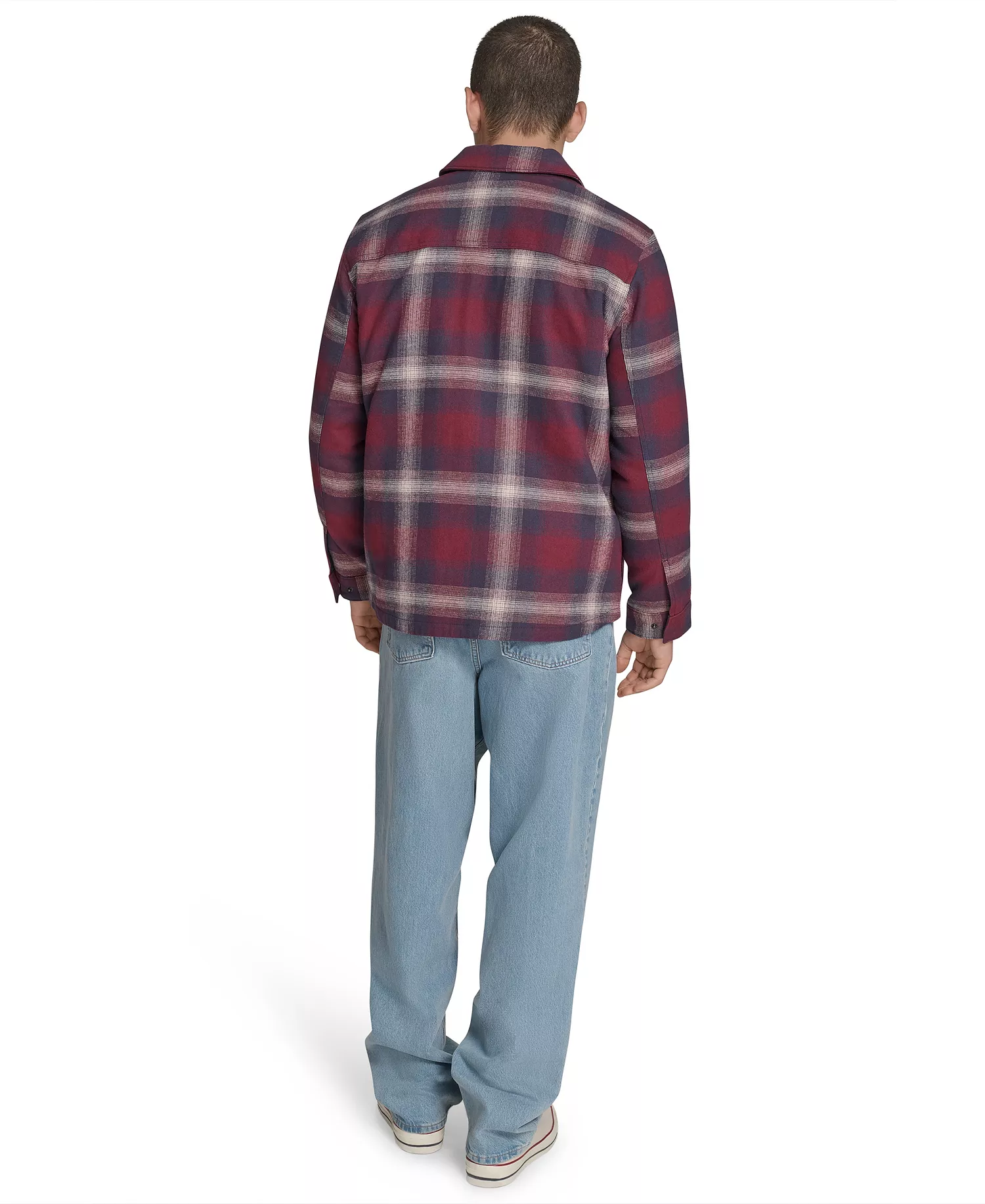 Men's Two Pocket Shirt Jacket - Rust Ombre Plaid - 2XL