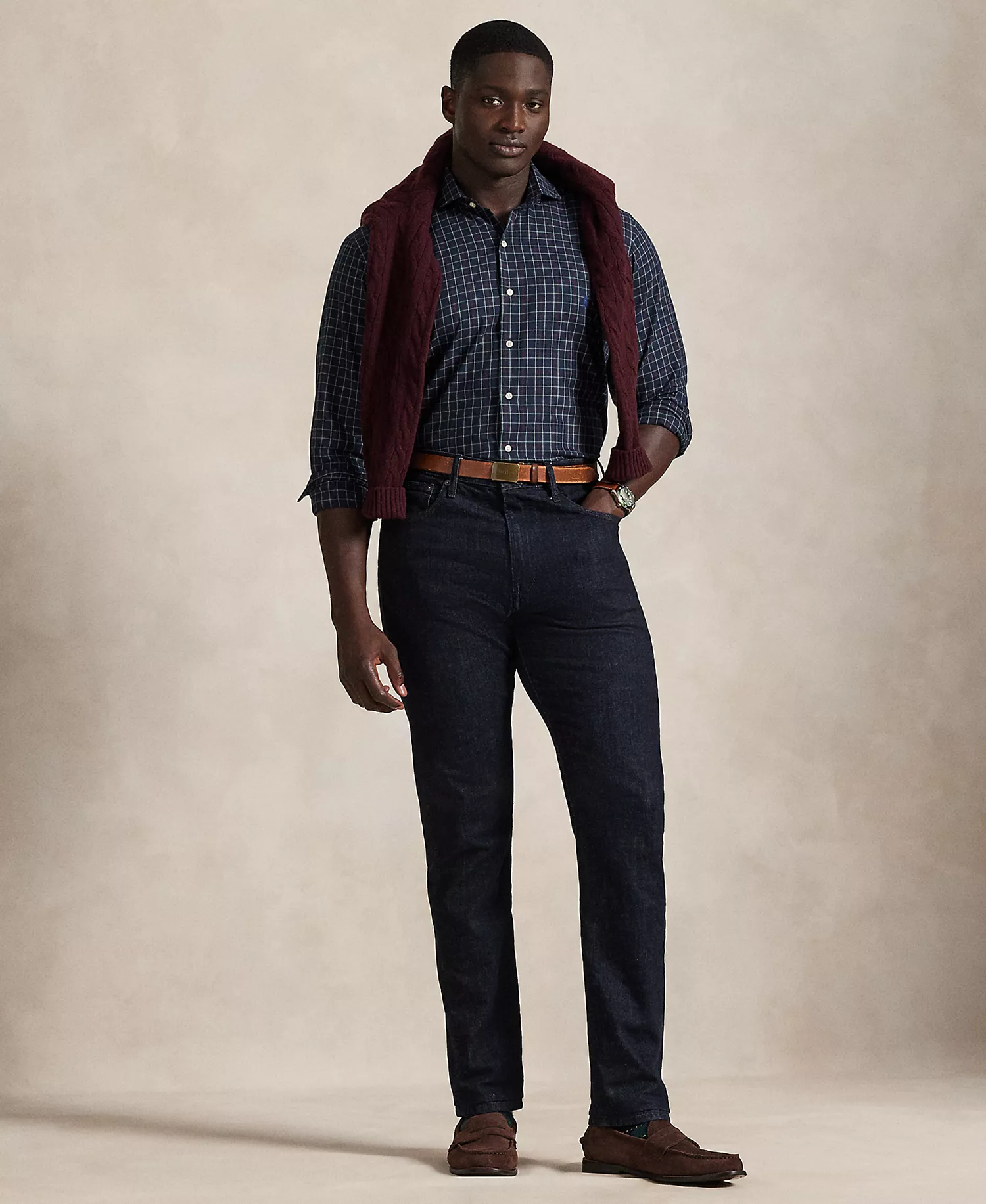 Men's B&T Long Sleeve Brushed Twill Shirt - Navy Forest - 2LT